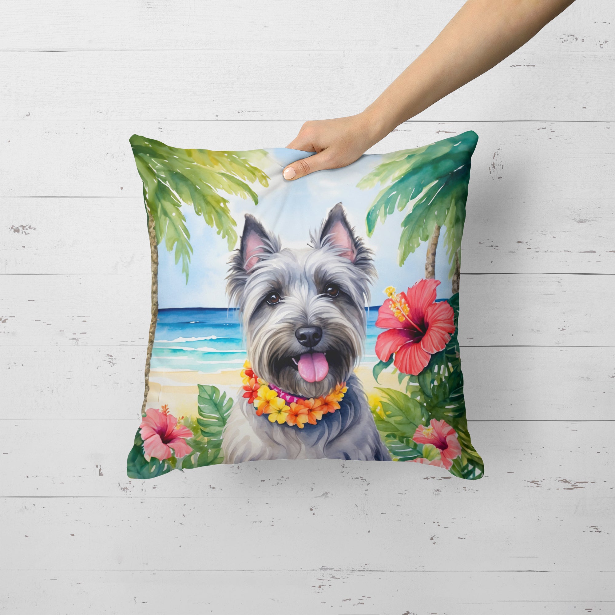 Skye Terrier Luau Throw Pillow