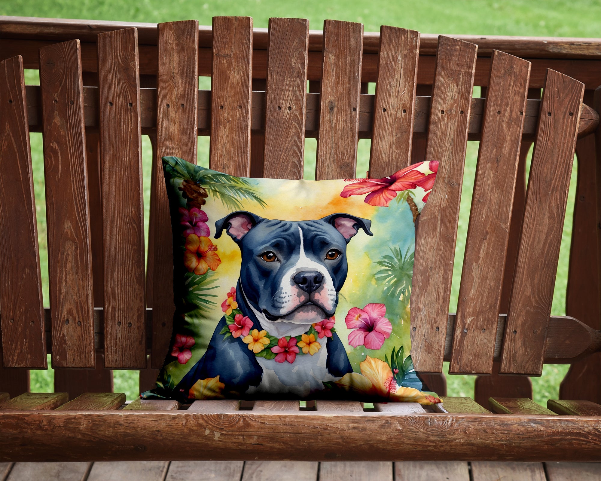 Staffordshire Bull Terrier Luau Throw Pillow