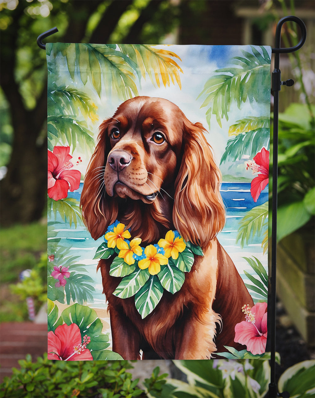 Sussex Spaniel Luau Garden Flag