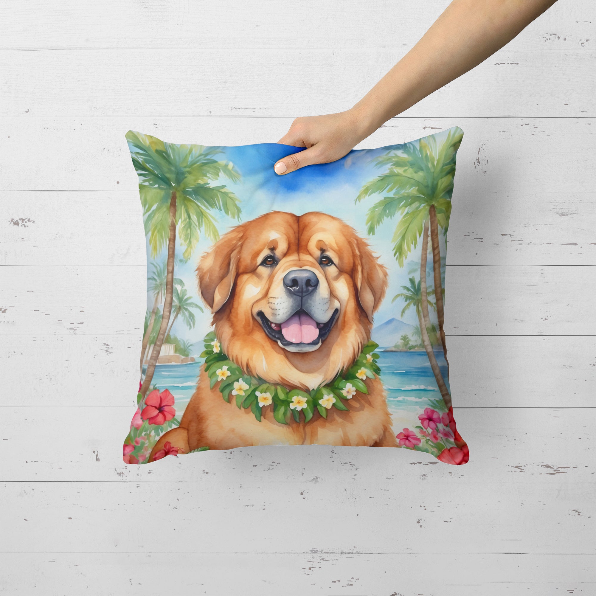 Tibetan Mastiff Luau Throw Pillow