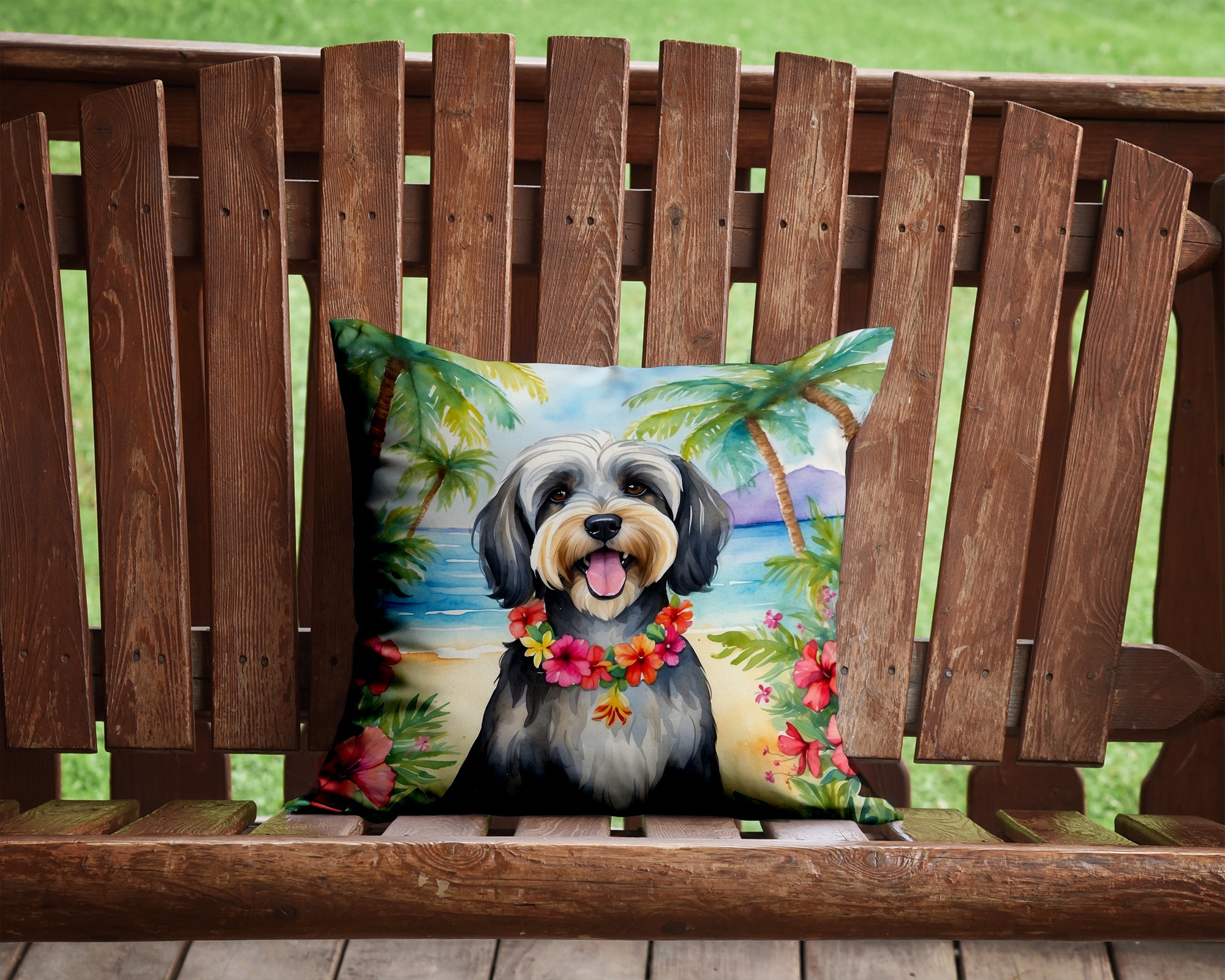 Tibetan Terrier Luau Throw Pillow