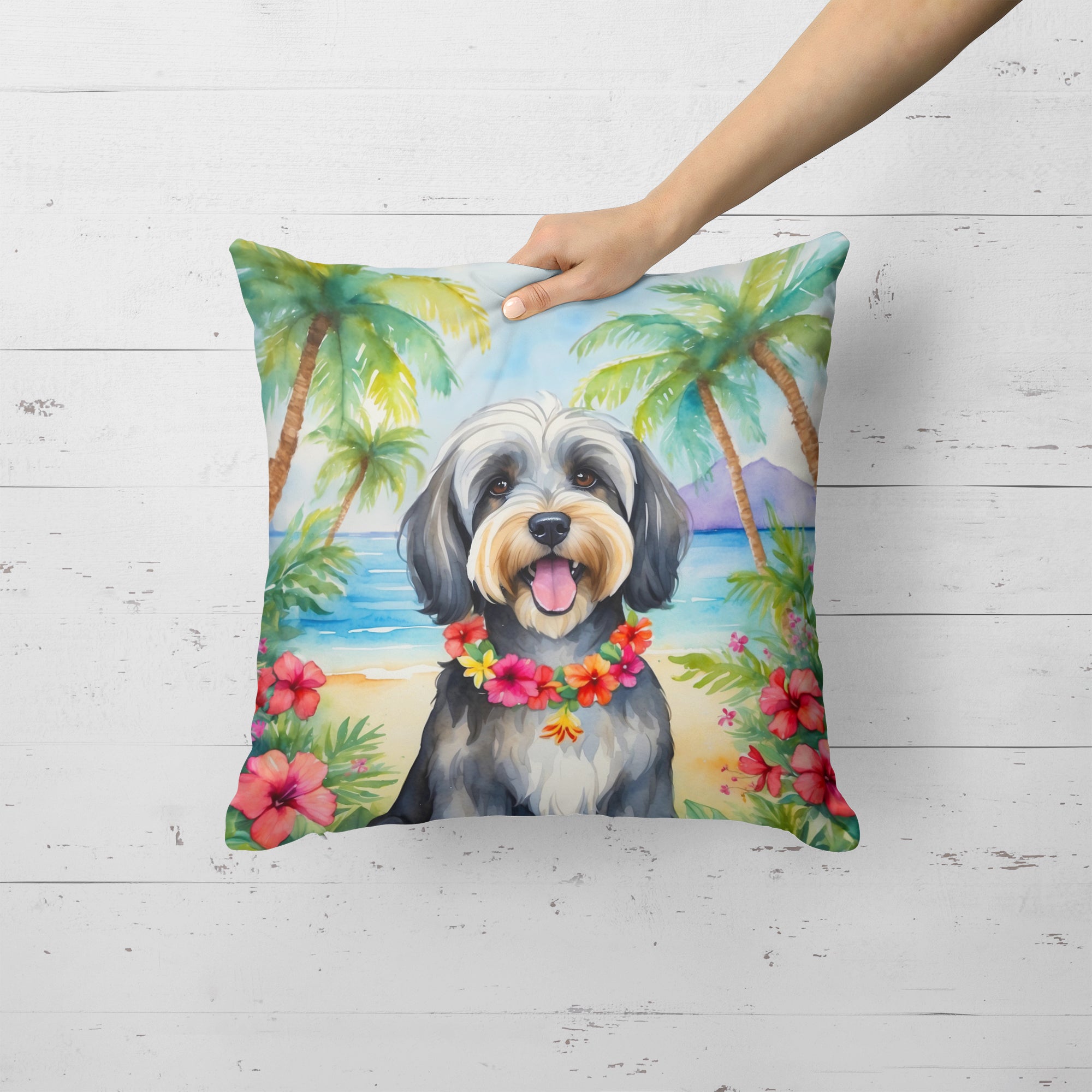 Buy this Tibetan Terrier Luau Throw Pillow