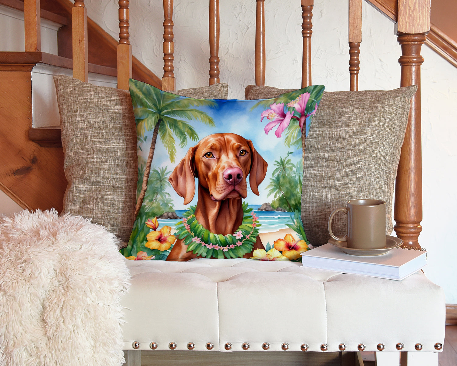 Vizsla Luau Throw Pillow