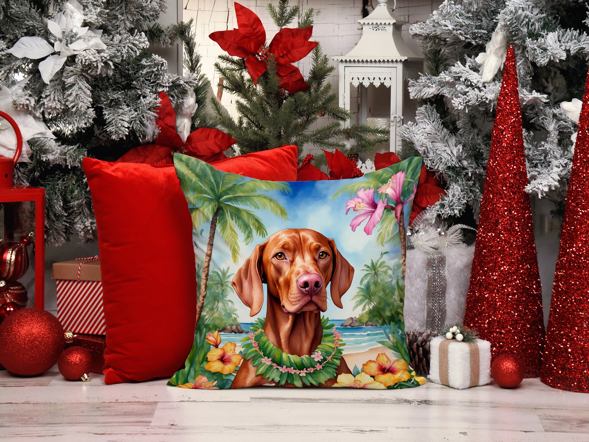 Vizsla Luau Throw Pillow