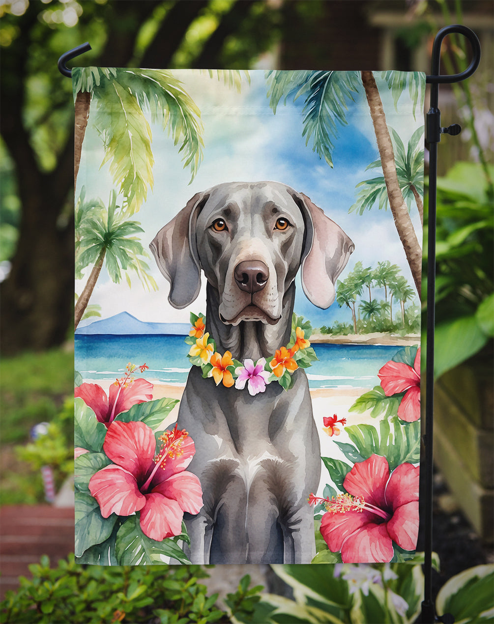 Weimaraner Luau Garden Flag