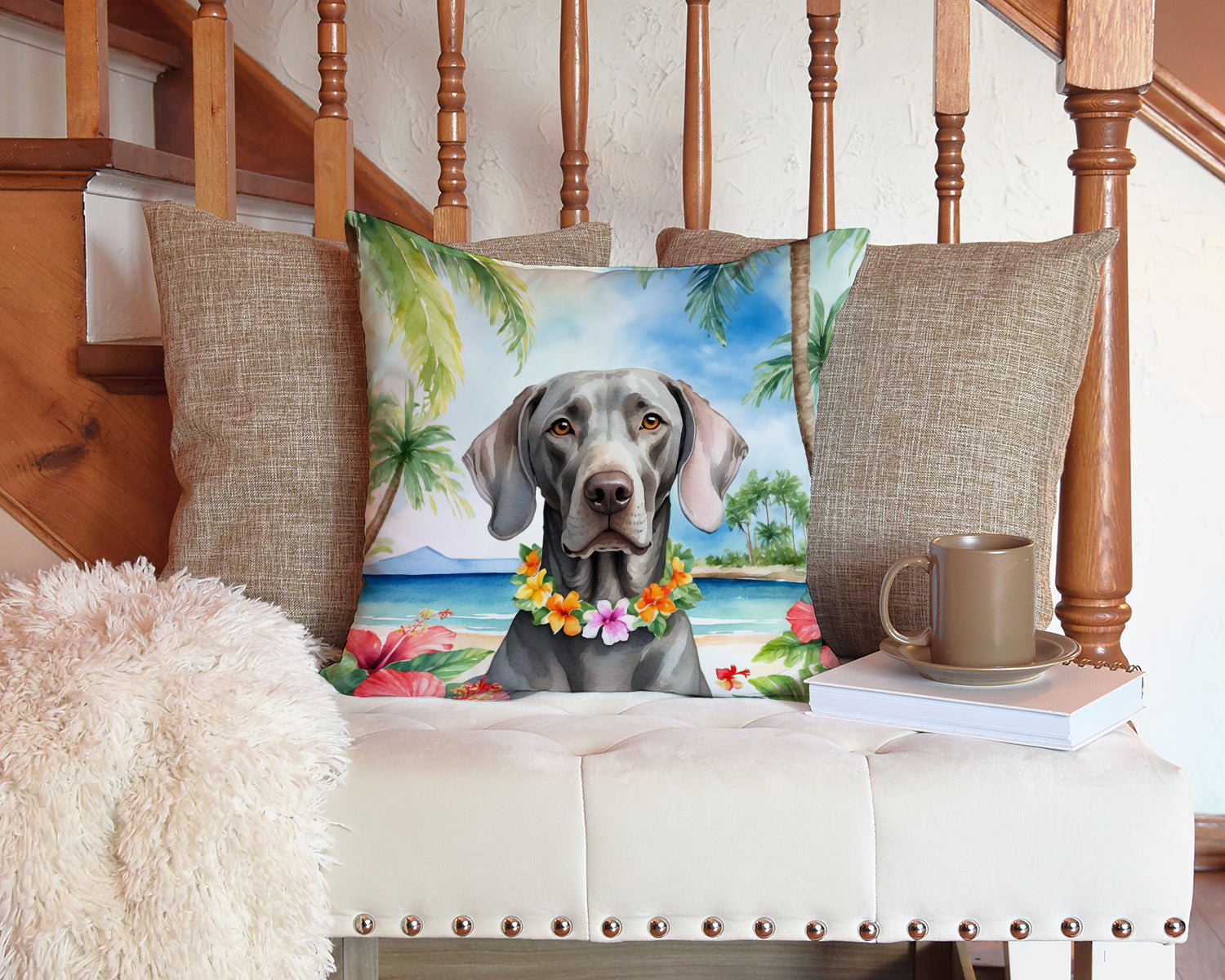 Weimaraner Luau Throw Pillow