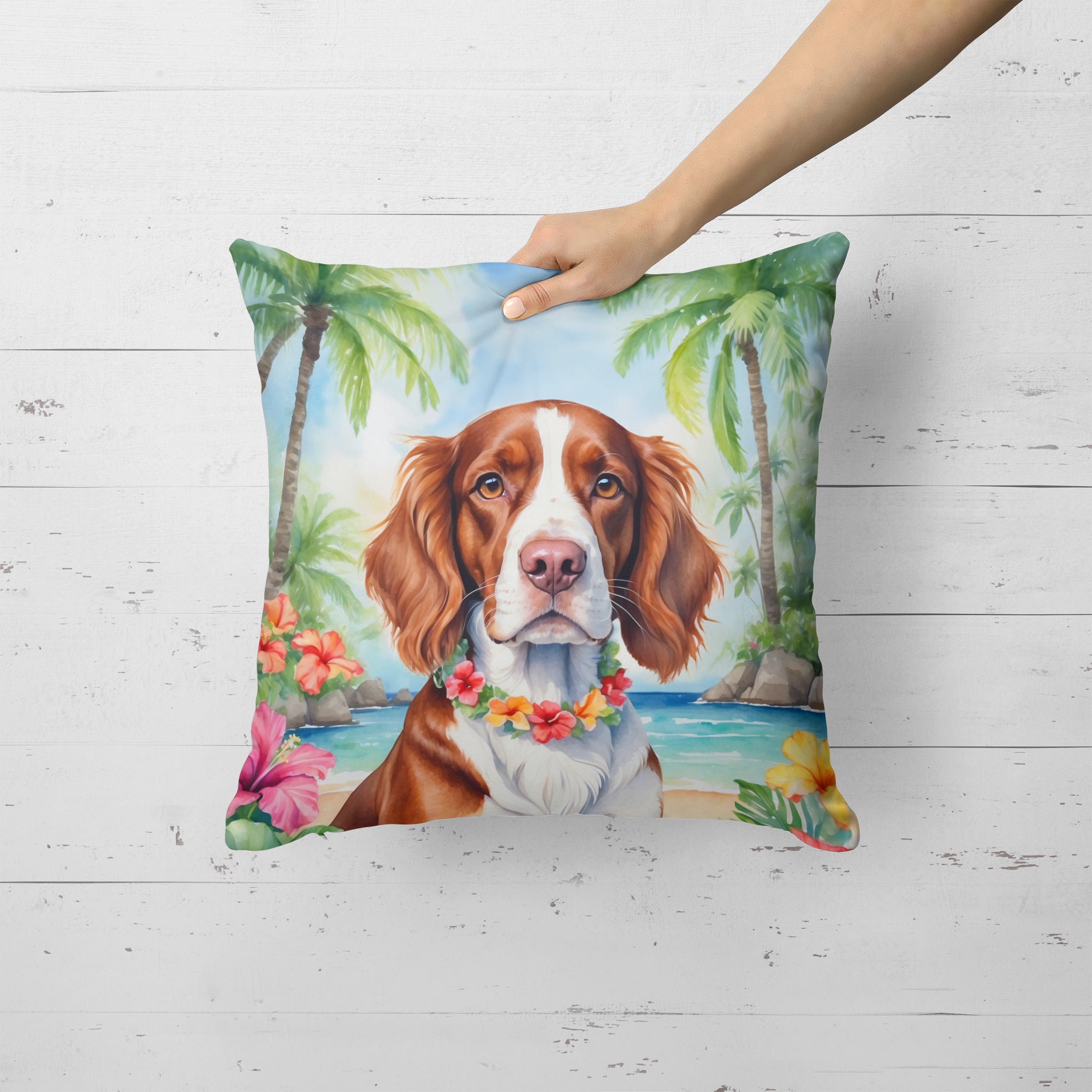 Welsh Springer Spaniel Luau Throw Pillow