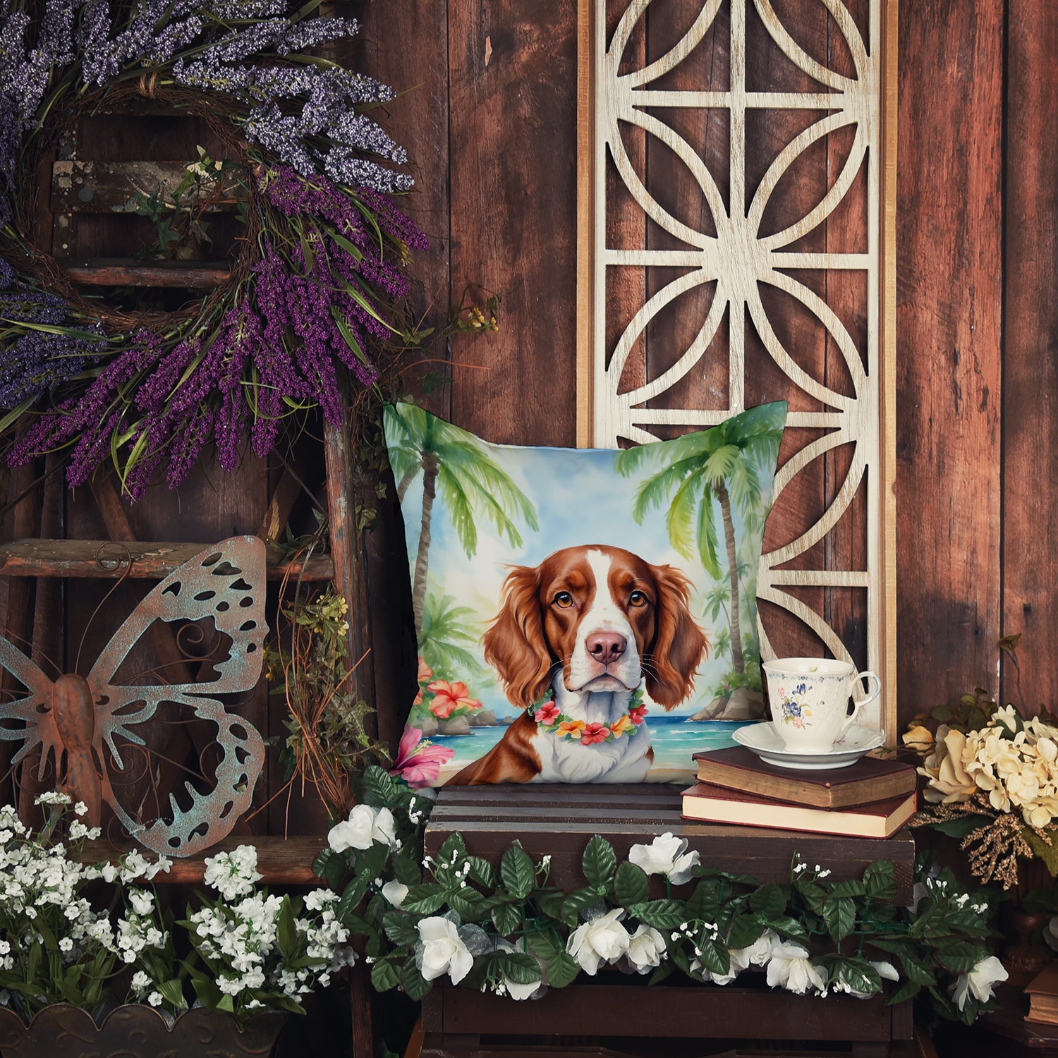 Welsh Springer Spaniel Luau Throw Pillow