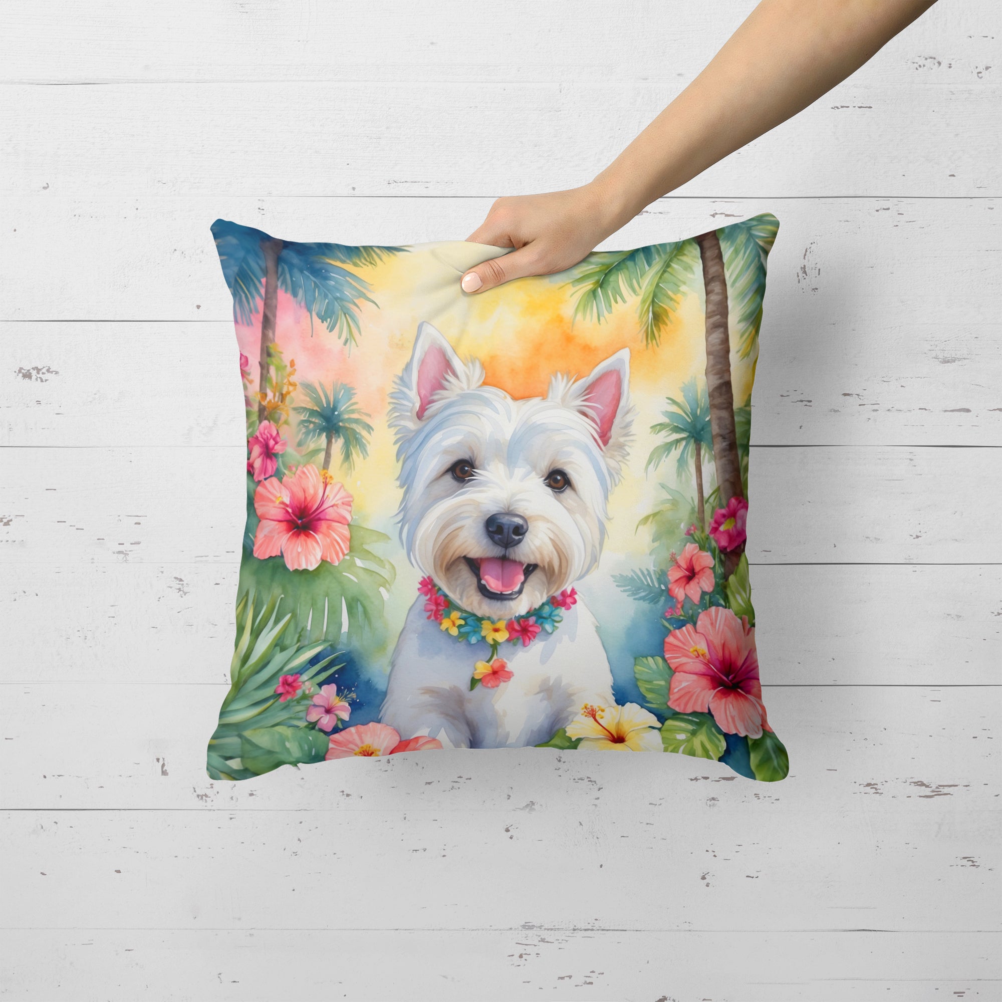 Westie Luau Throw Pillow