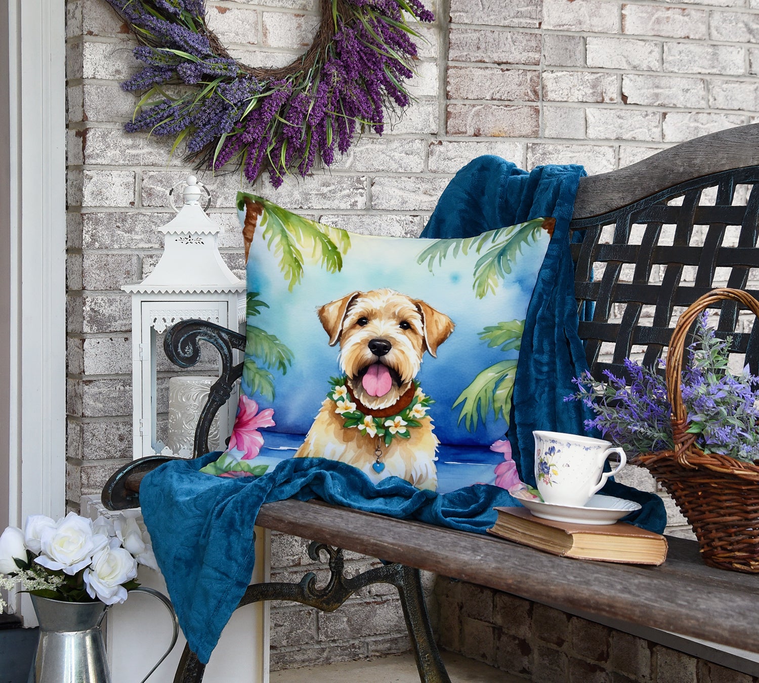 Wheaten Terrier Luau Throw Pillow