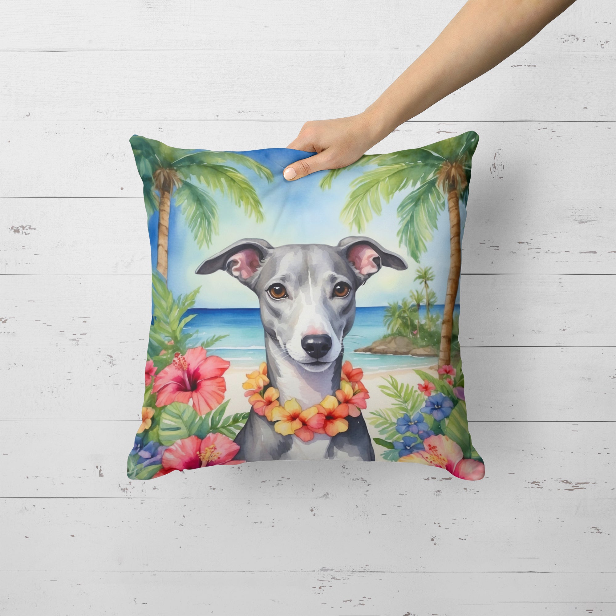 Buy this Whippet Luau Throw Pillow