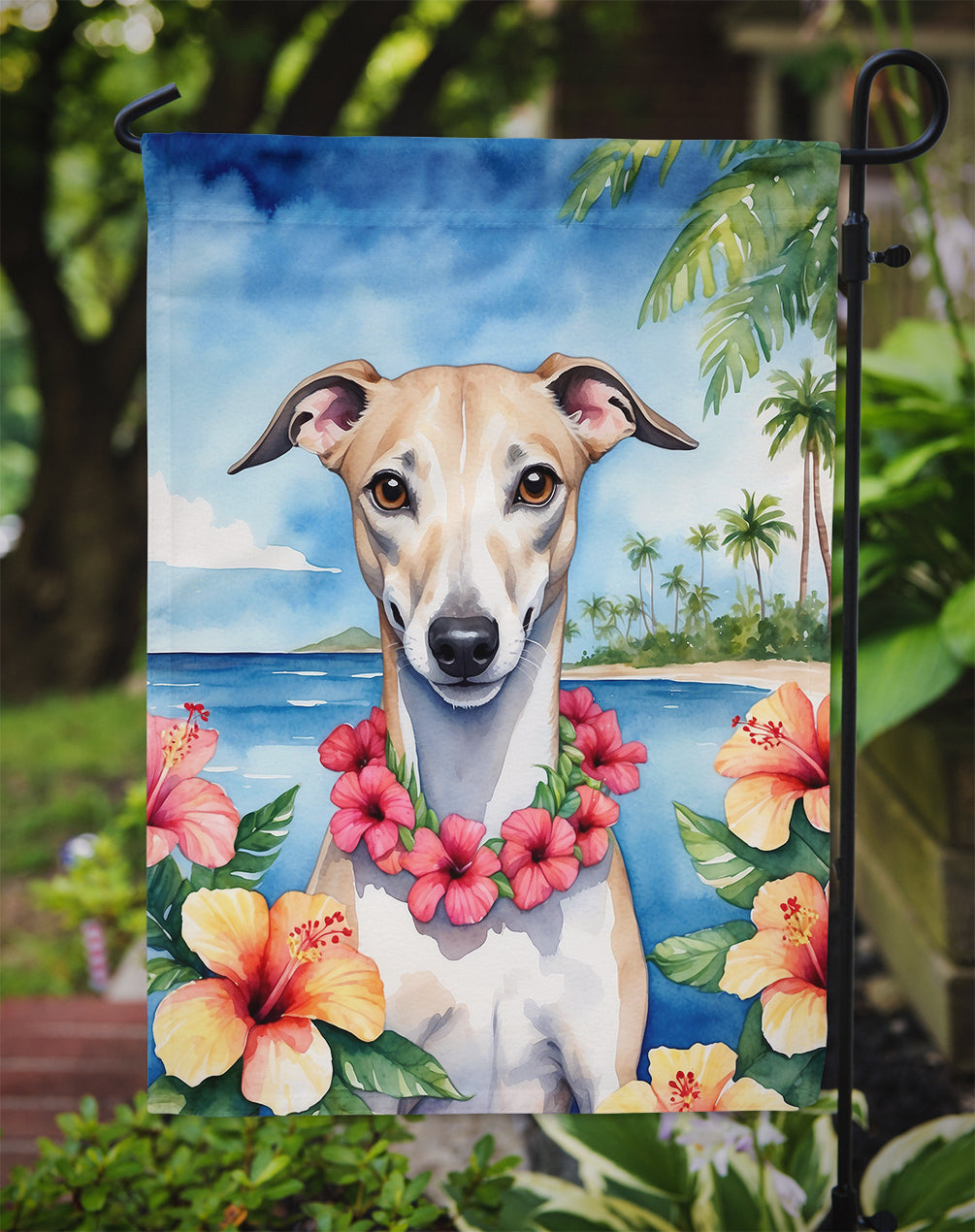 Whippet Luau Garden Flag