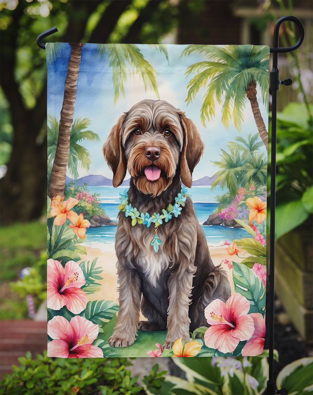 Wirehaired Pointing Griffon Luau Garden Flag