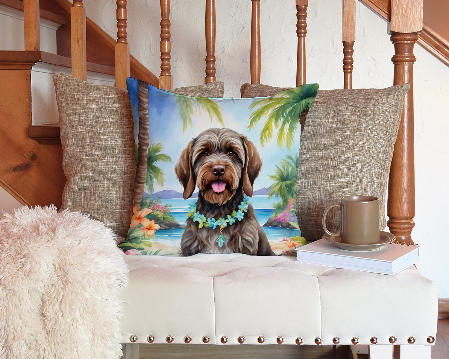 Wirehaired Pointing Griffon Luau Throw Pillow