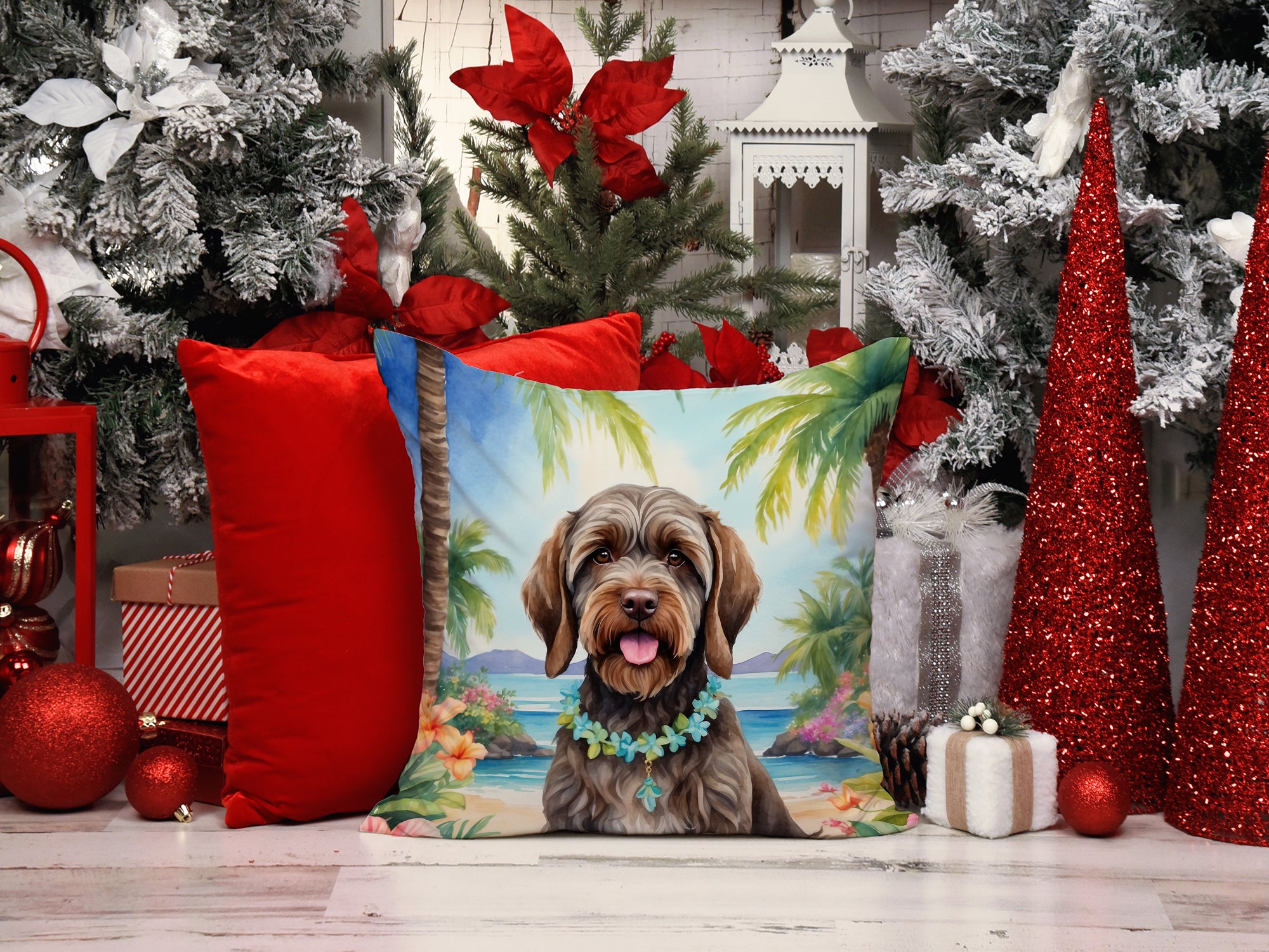 Wirehaired Pointing Griffon Luau Throw Pillow