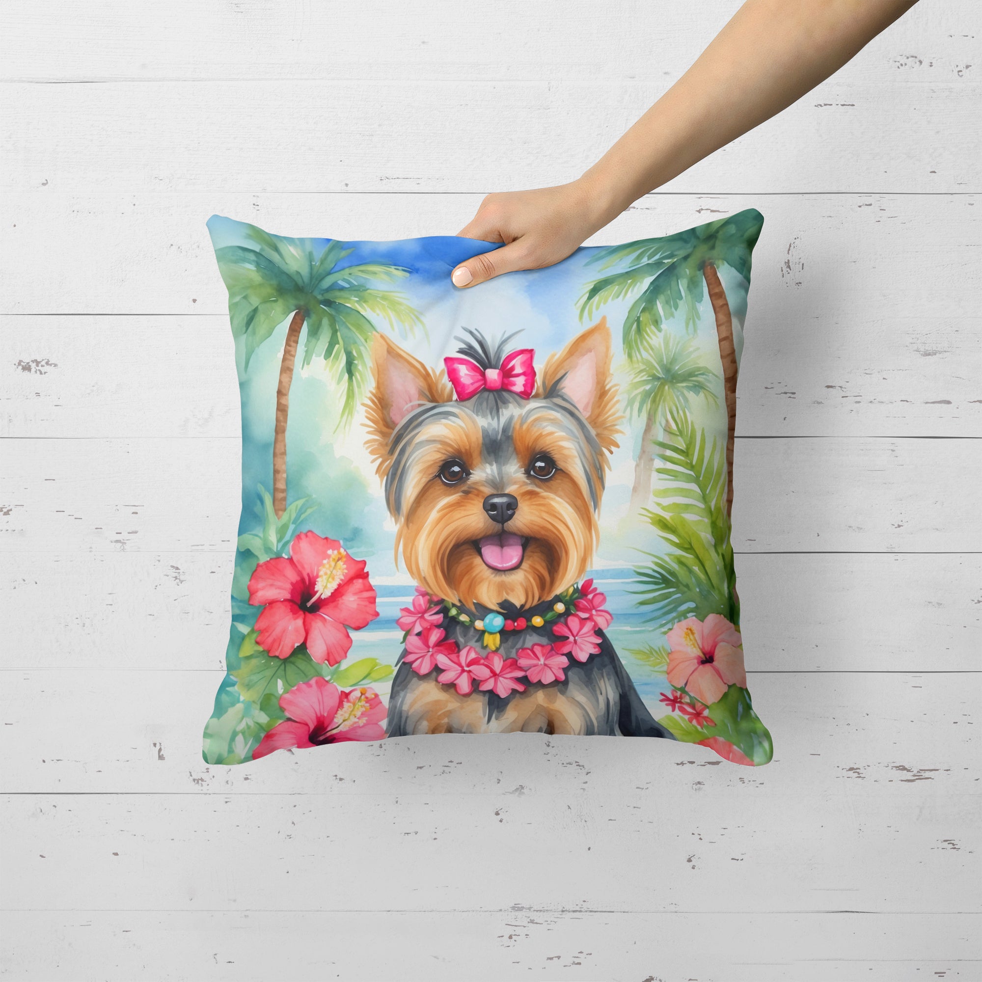 Buy this Yorkshire Terrier Luau Throw Pillow