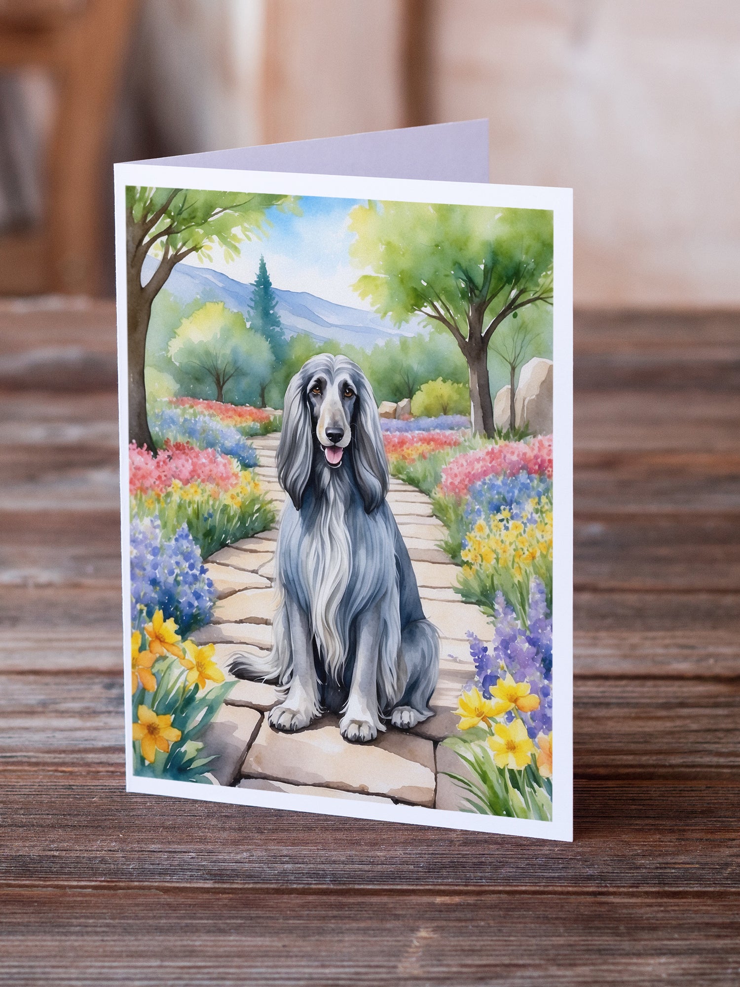 Buy this Afghan Hound Spring Garden Greeting Cards Pack of 8