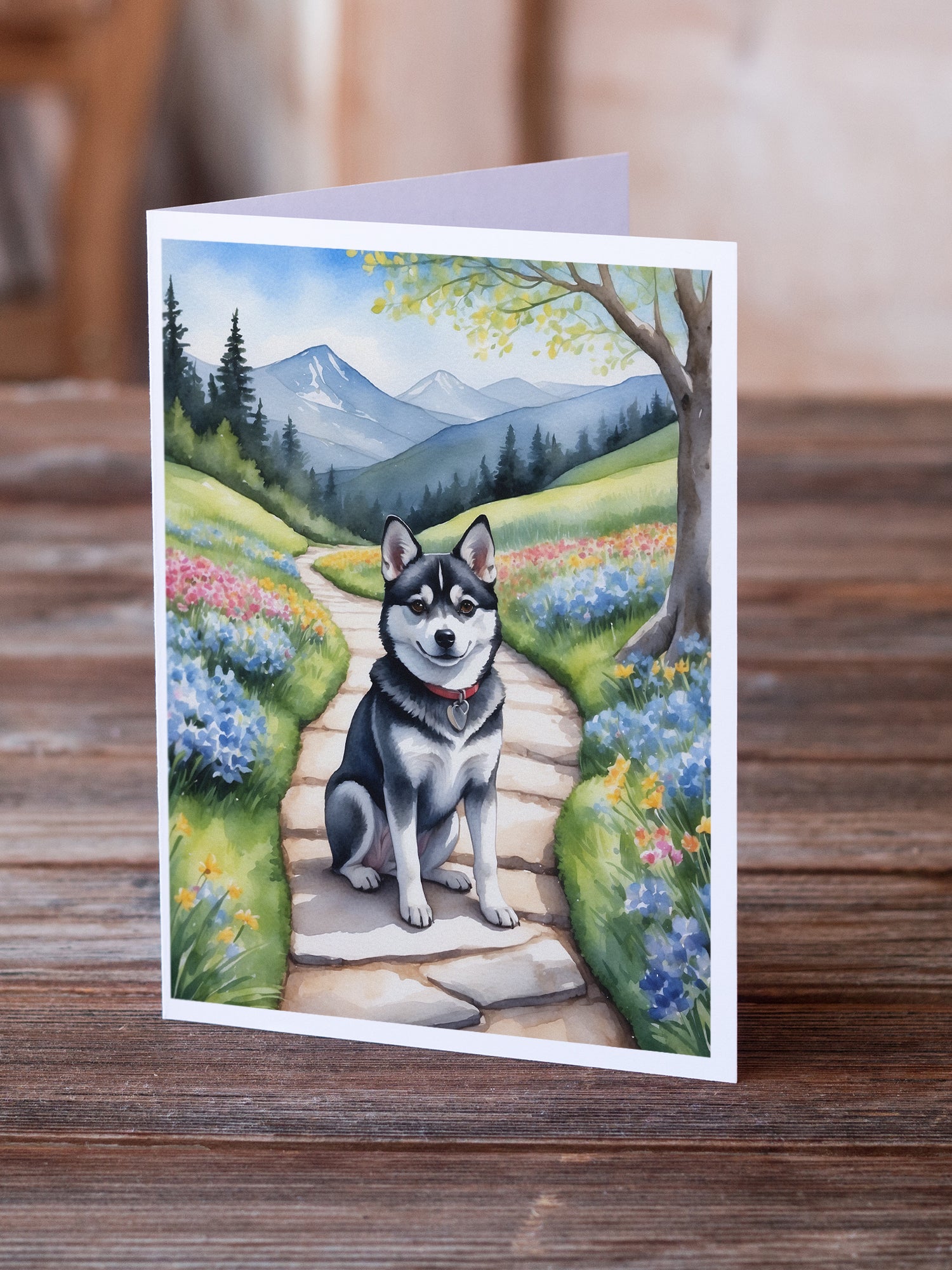 Buy this Alaskan Klee Kai Spring Garden Greeting Cards Pack of 8