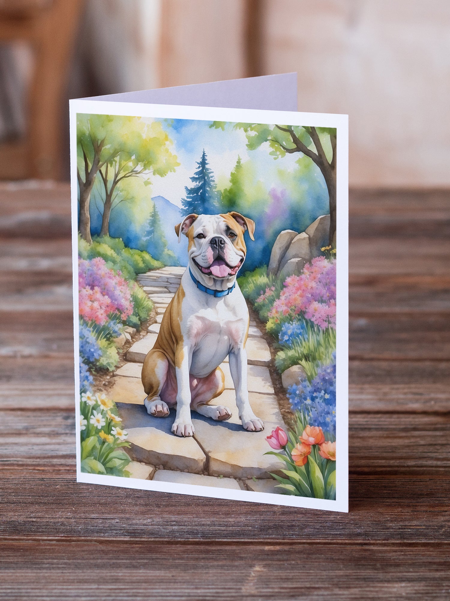 Buy this American Bulldog Spring Garden Greeting Cards Pack of 8