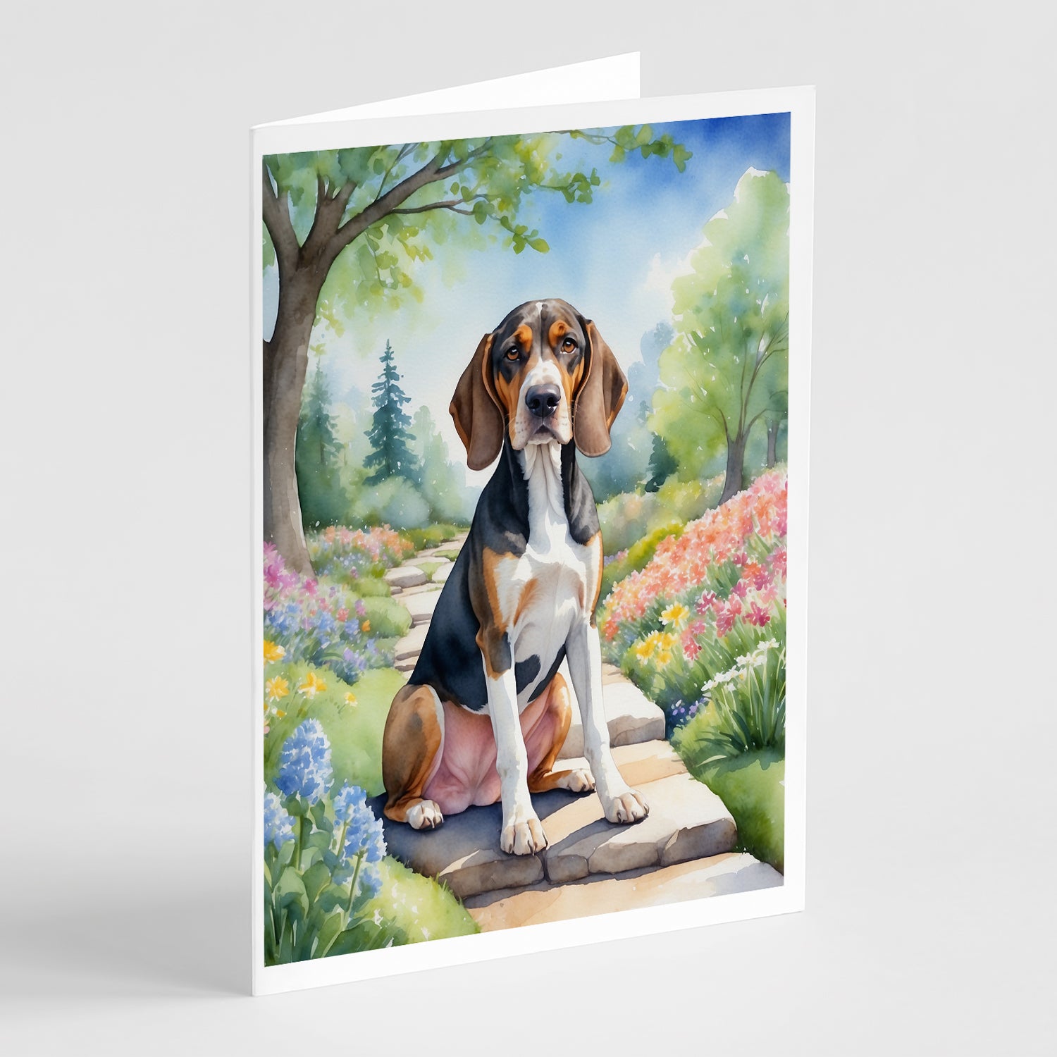 Buy this American English Coonhound Spring Garden Greeting Cards Pack of 8