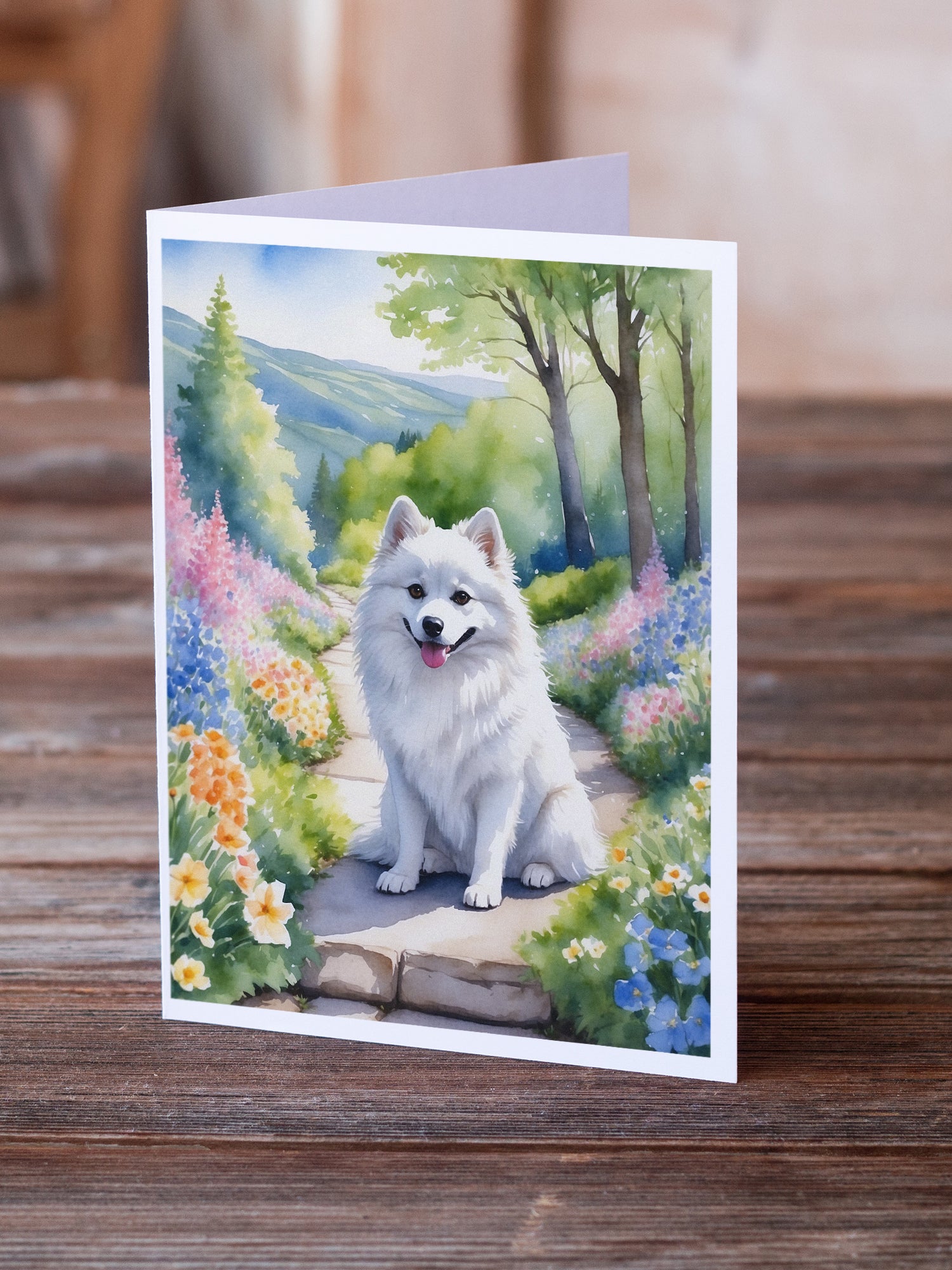 Buy this American Eskimo Spring Garden Greeting Cards Pack of 8