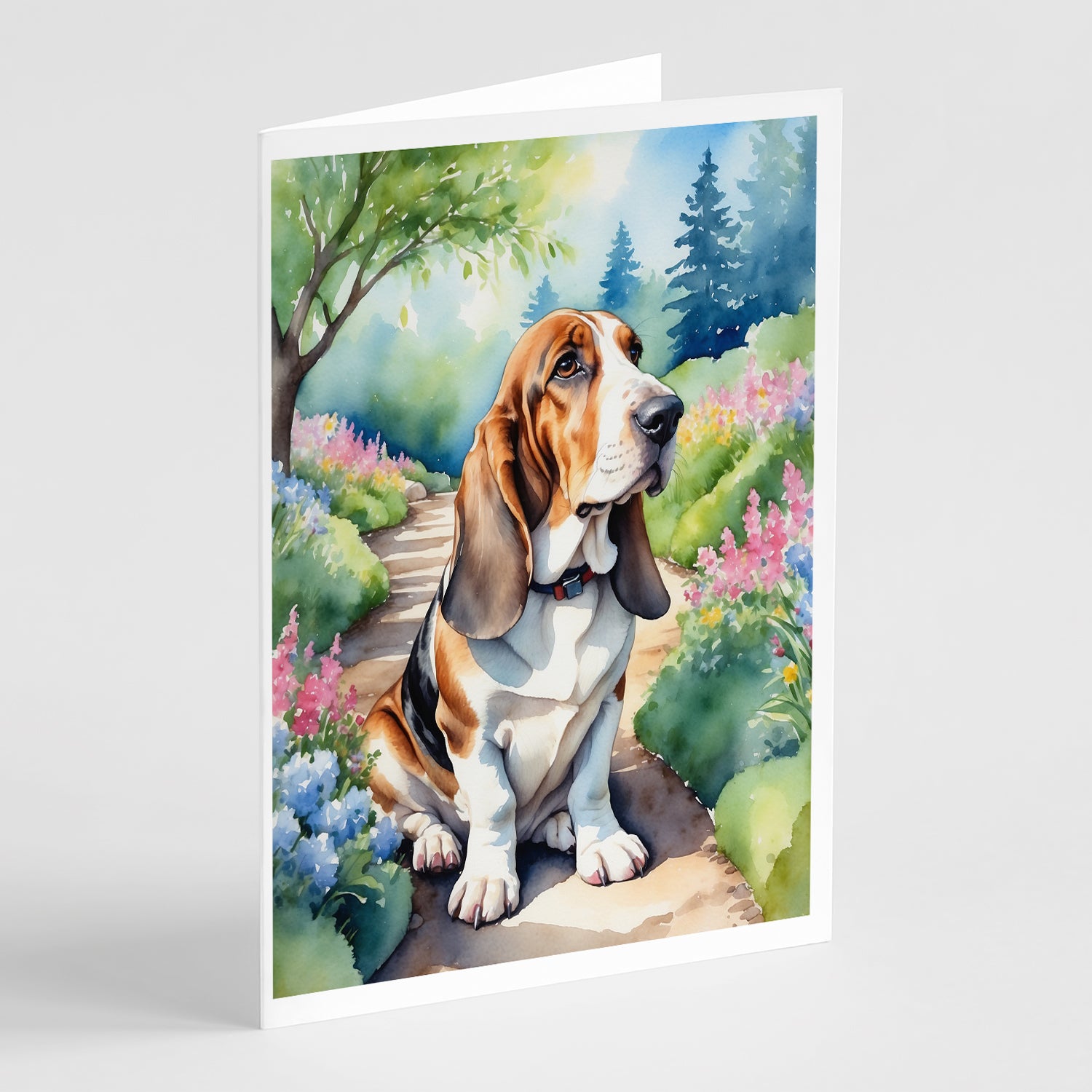 Buy this Basset Hound Spring Garden Greeting Cards Pack of 8