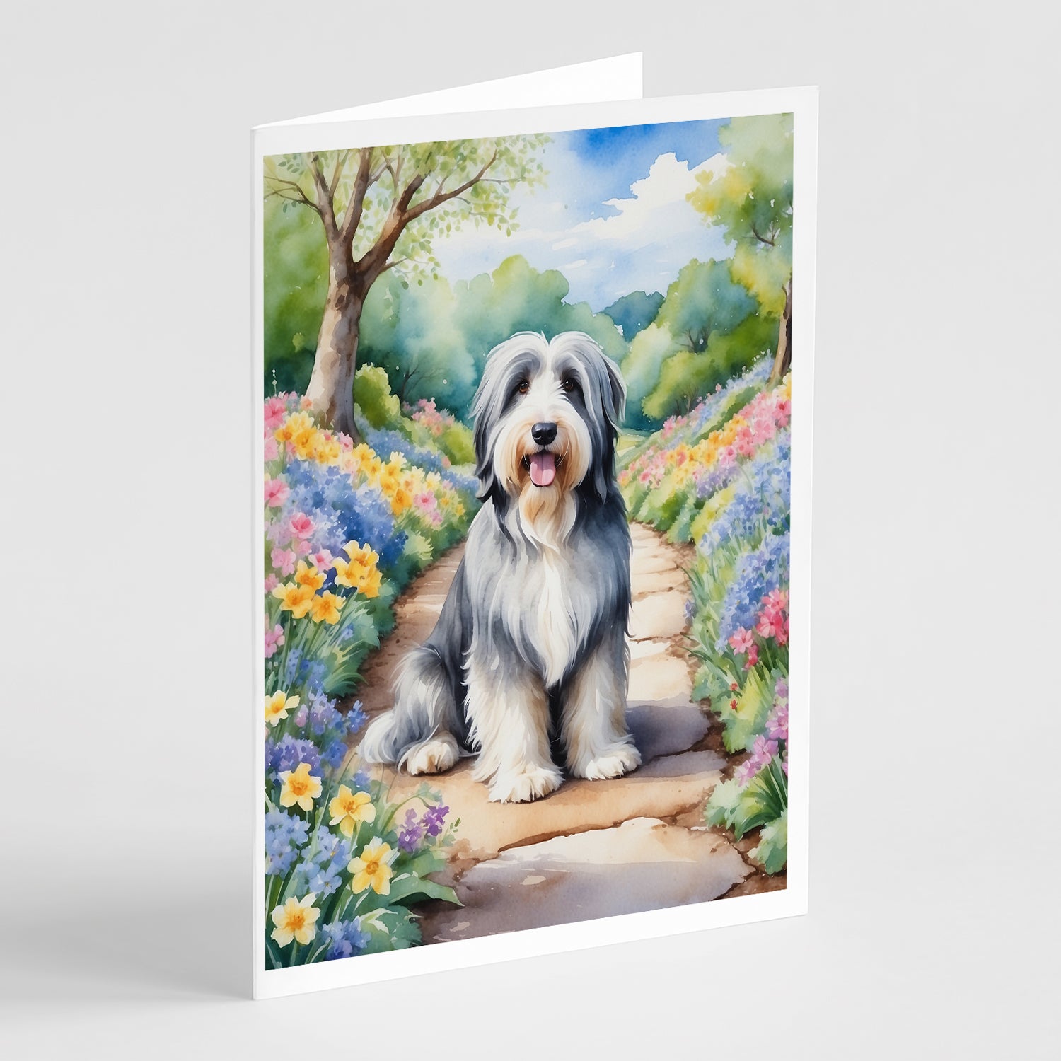 Buy this Bearded Collie Spring Garden Greeting Cards Pack of 8