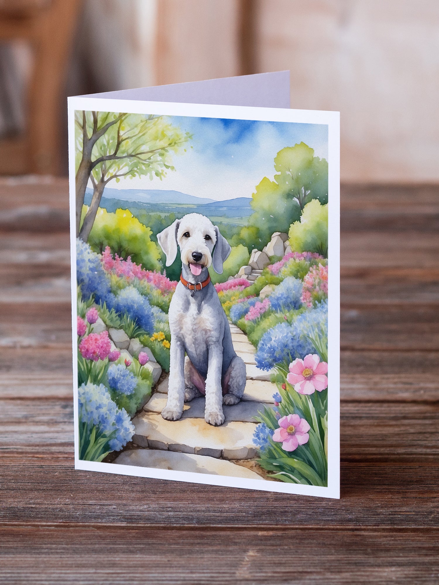 Buy this Bedlington Terrier Spring Garden Greeting Cards Pack of 8