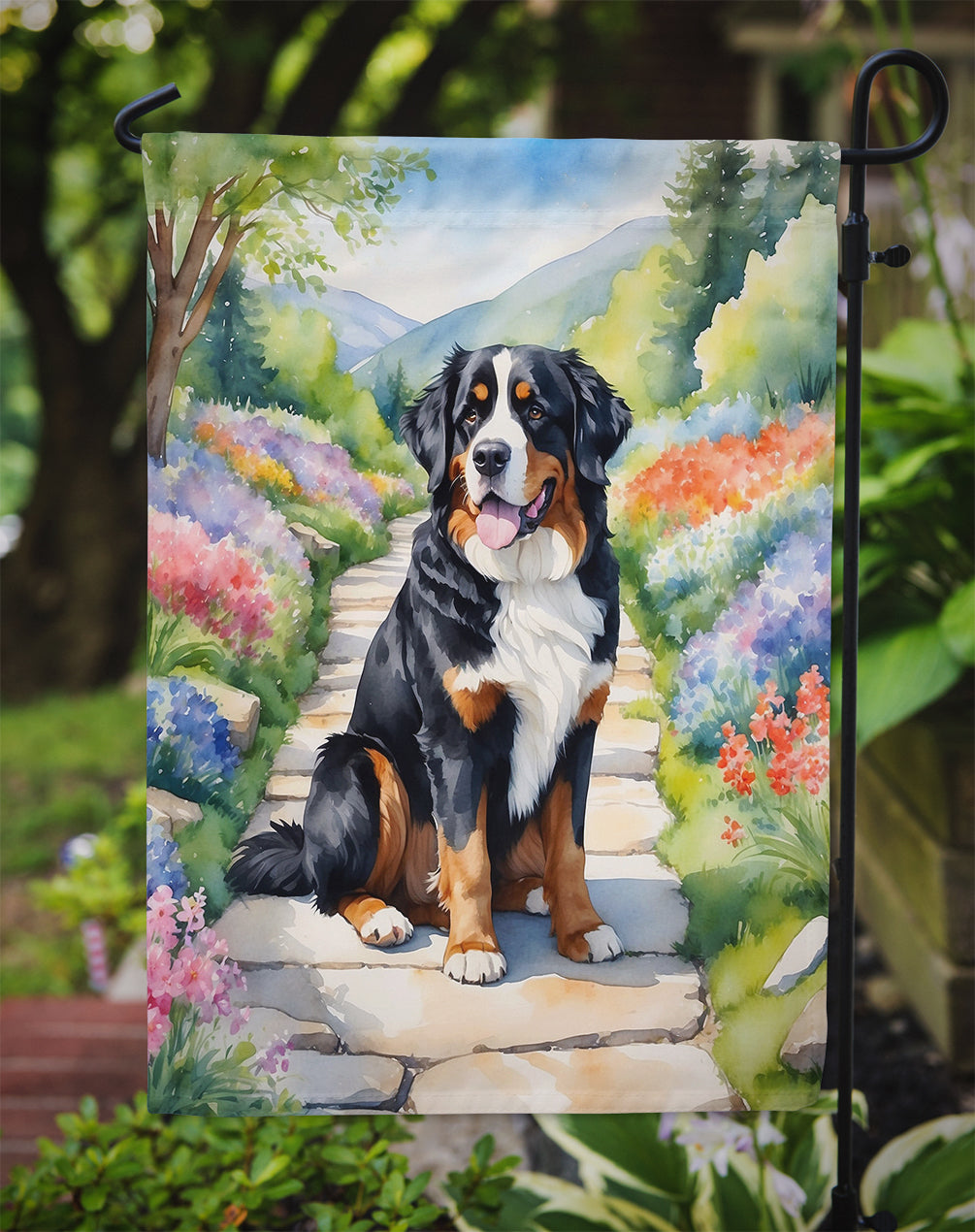 Bernese Mountain Dog Spring Path Garden Flag