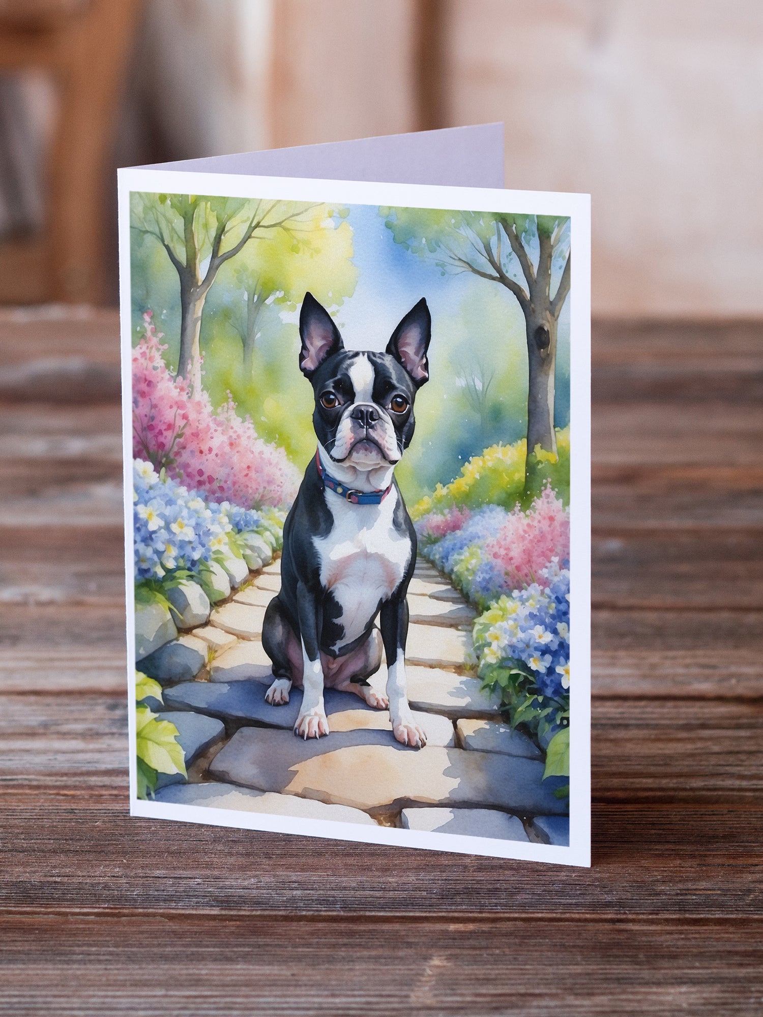 Buy this Boston Terrier Spring Path Greeting Cards Pack of 8