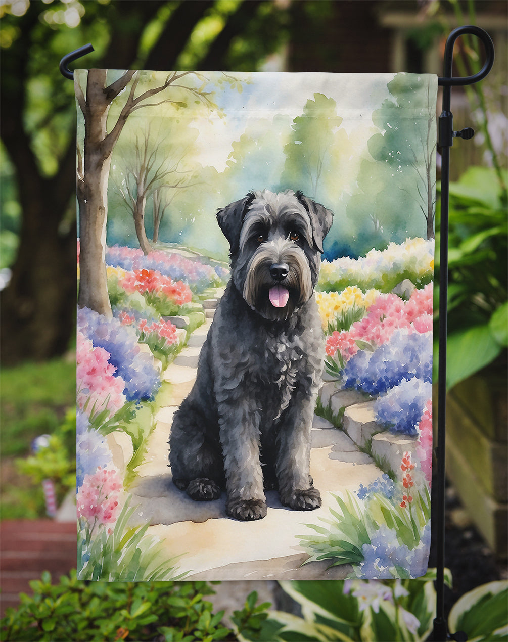 Bouvier des Flandres Spring Path Garden Flag