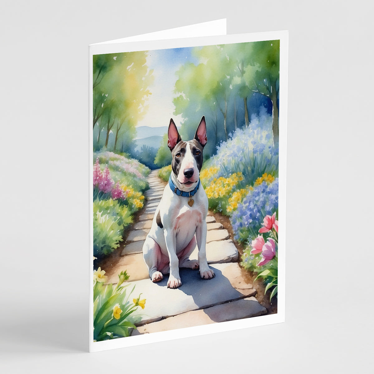 Buy this Bull Terrier Spring Path Greeting Cards Pack of 8