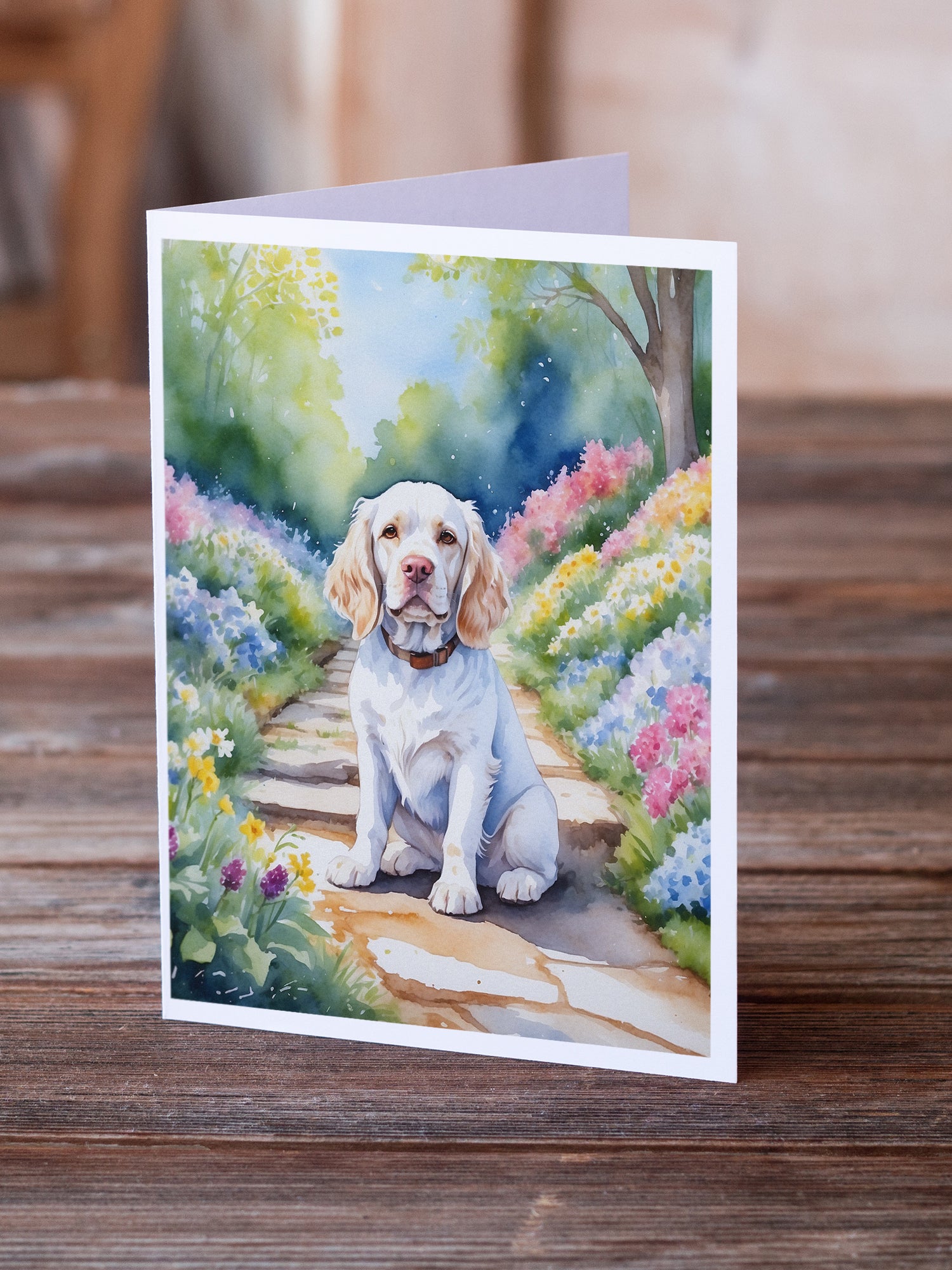 Buy this Clumber Spaniel Spring Path Greeting Cards Pack of 8