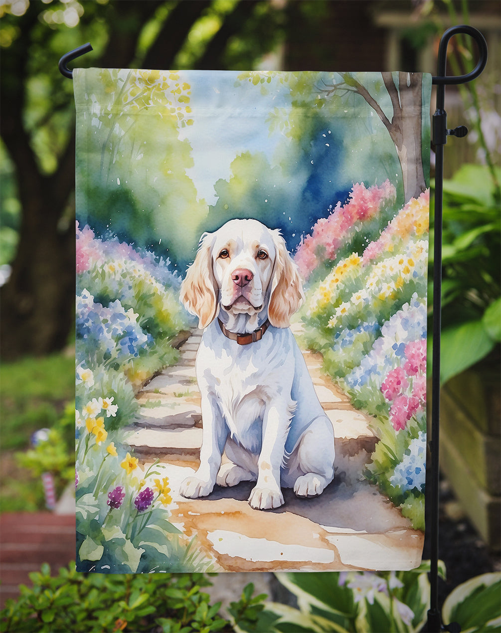 Clumber Spaniel Spring Path Garden Flag