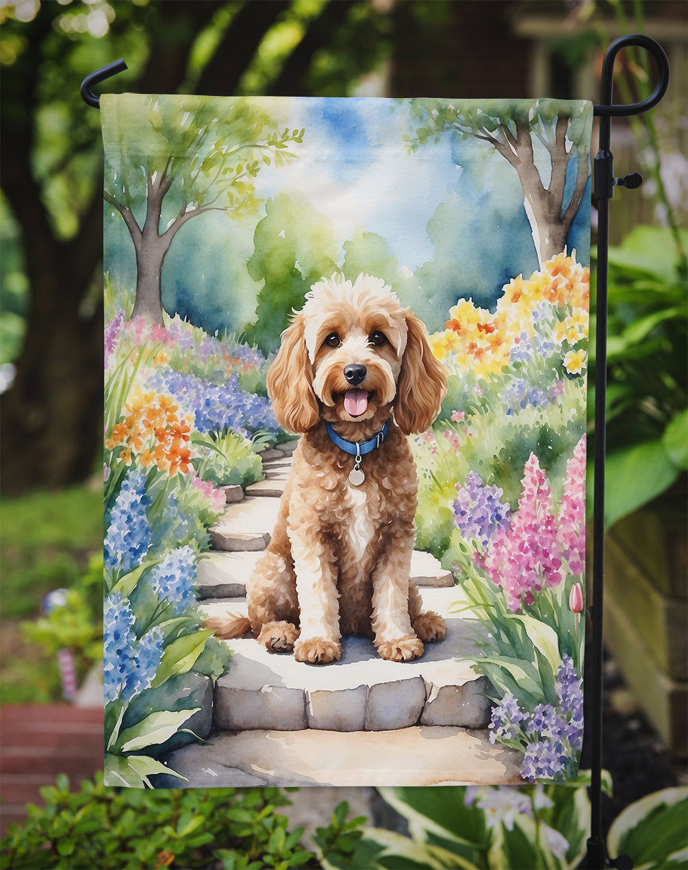 Cockapoo Spring Path Garden Flag