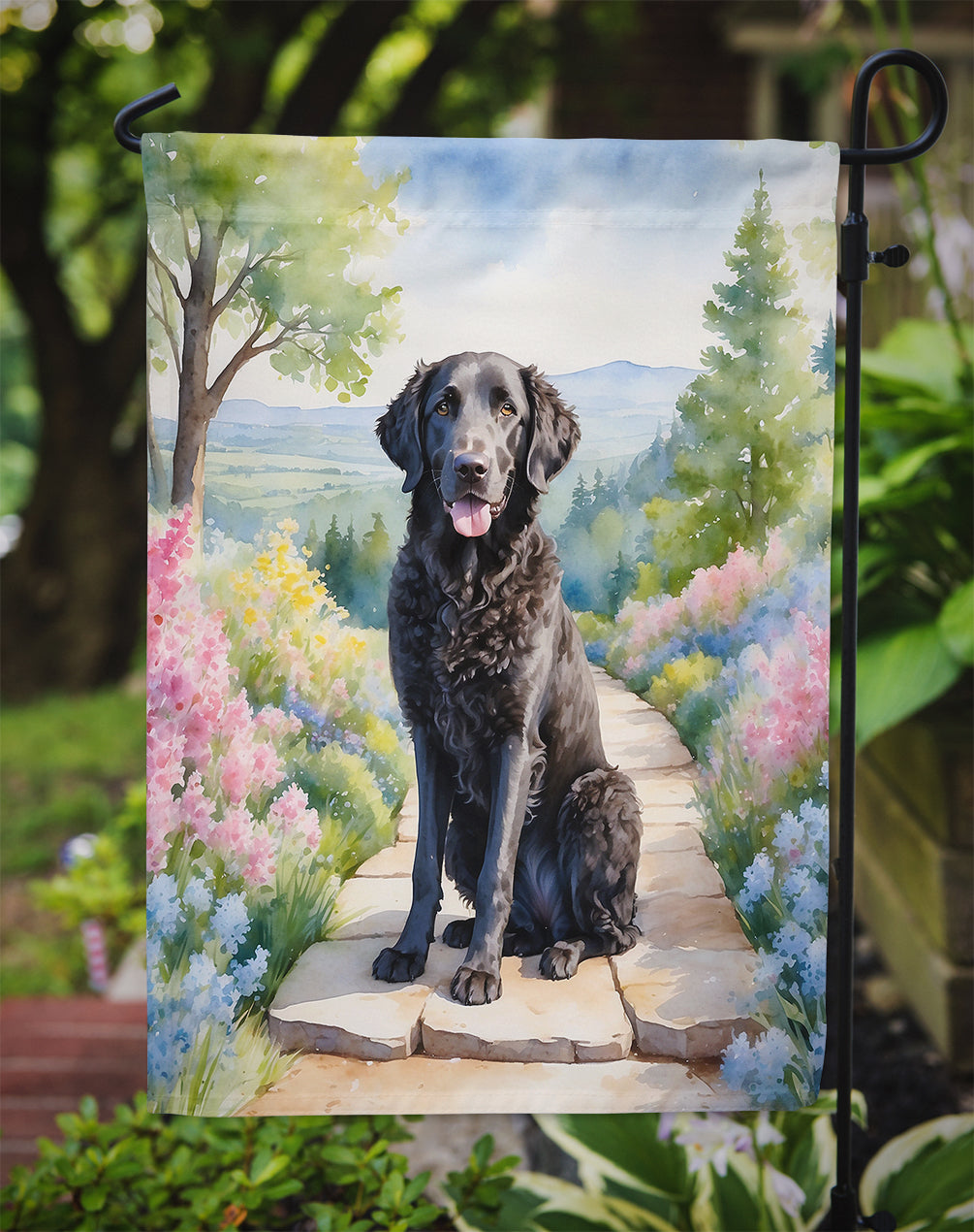 Curly-Coated Retriever Spring Path Garden Flag