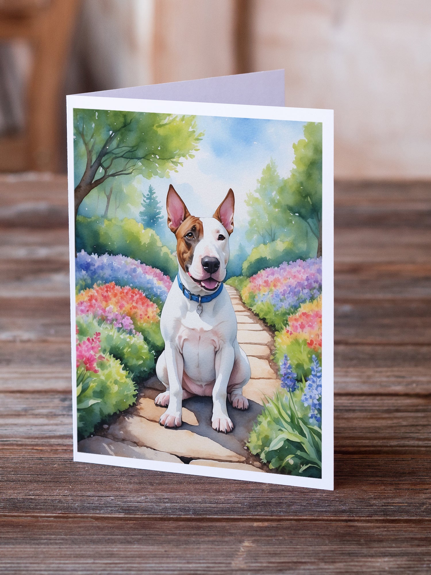 Buy this English Bull Terrier Spring Path Greeting Cards Pack of 8