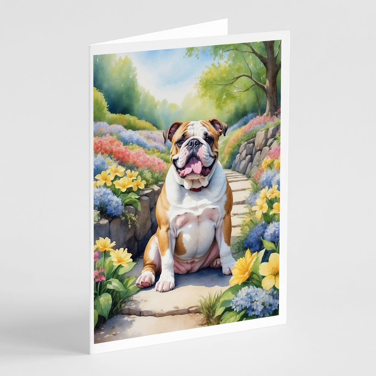 Buy this English Bulldog Spring Path Greeting Cards Pack of 8