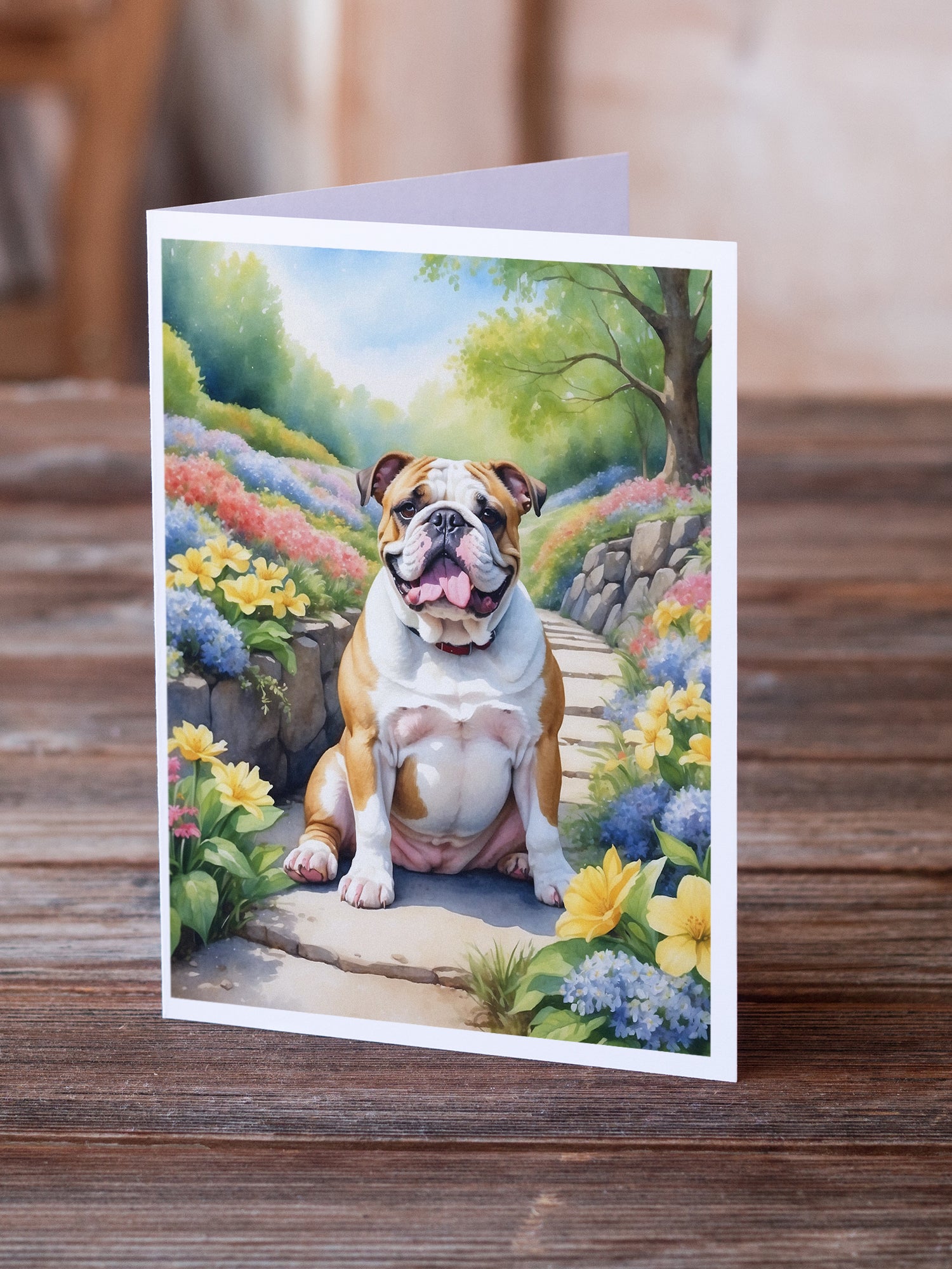 Buy this English Bulldog Spring Path Greeting Cards Pack of 8