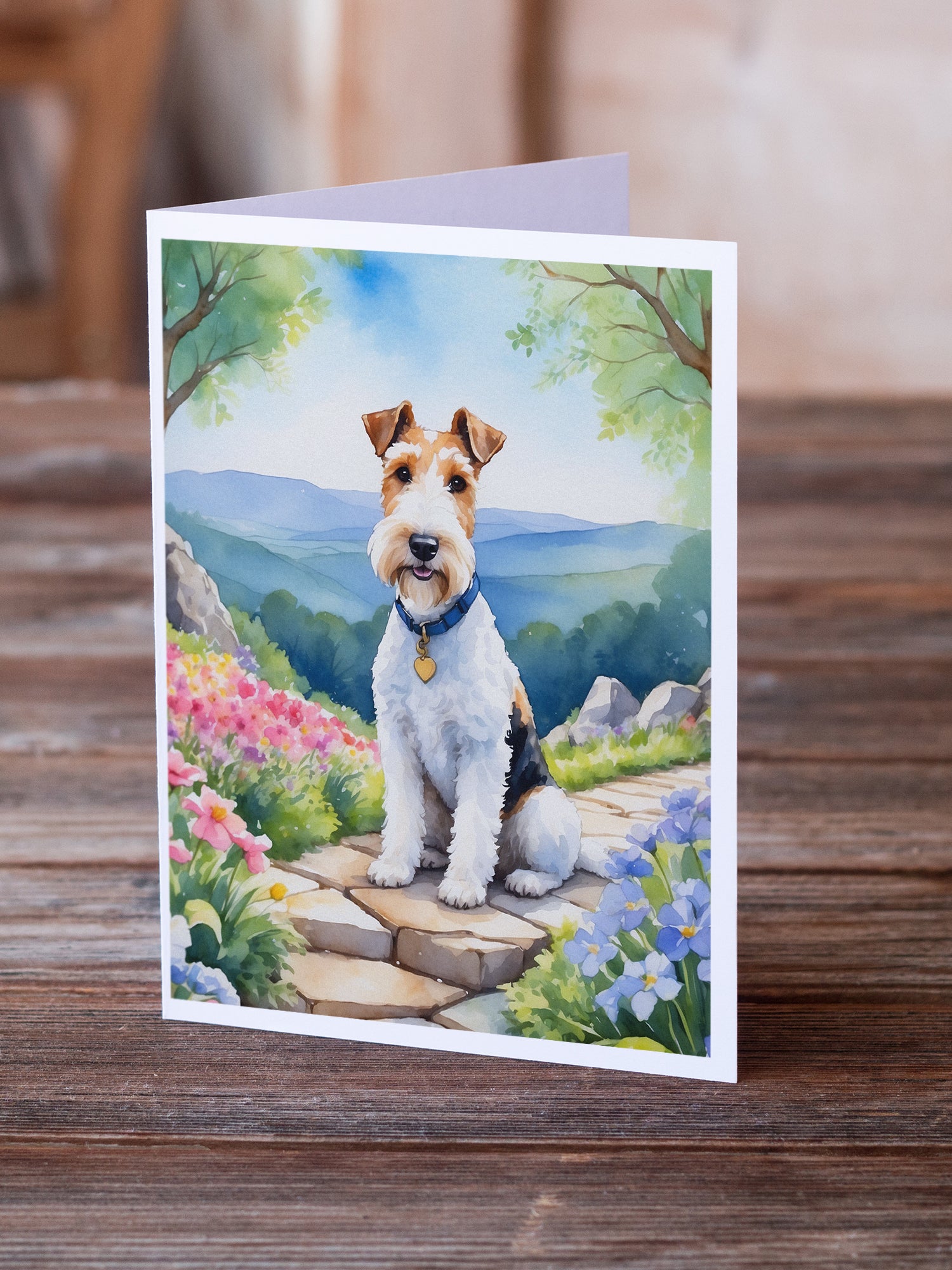 Fox Terrier Spring Path Greeting Cards Pack of 8