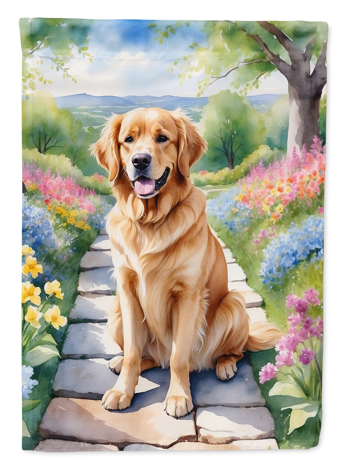 Buy this Golden Retriever Spring Path House Flag