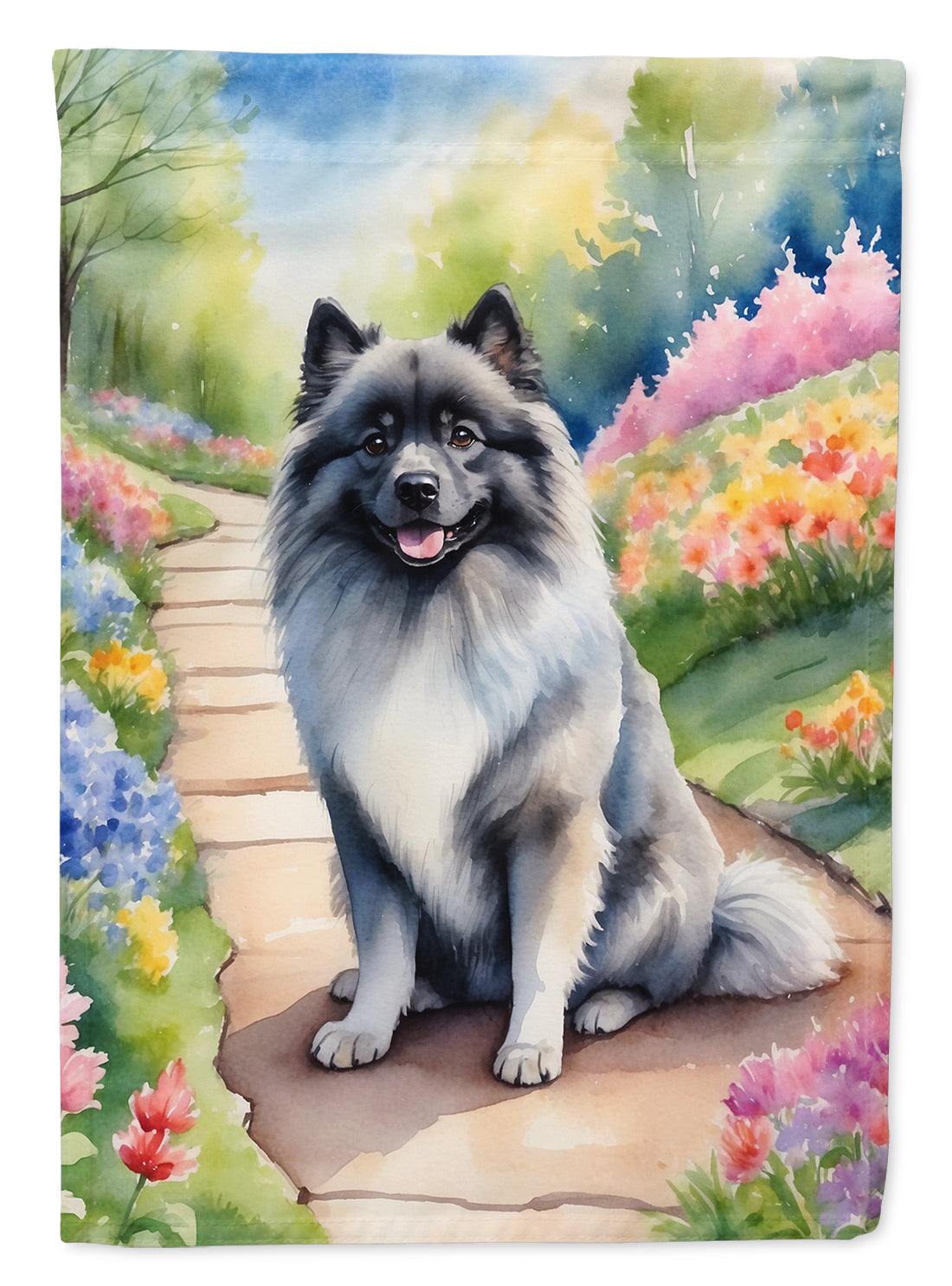 Buy this Keeshond Spring Path House Flag