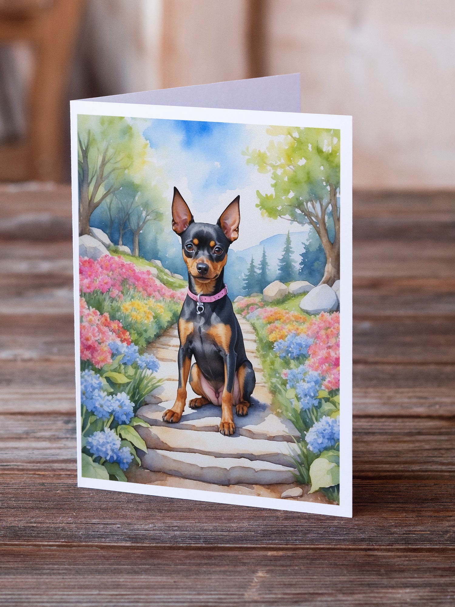 Buy this Miniature Pinscher Spring Path Greeting Cards Pack of 8