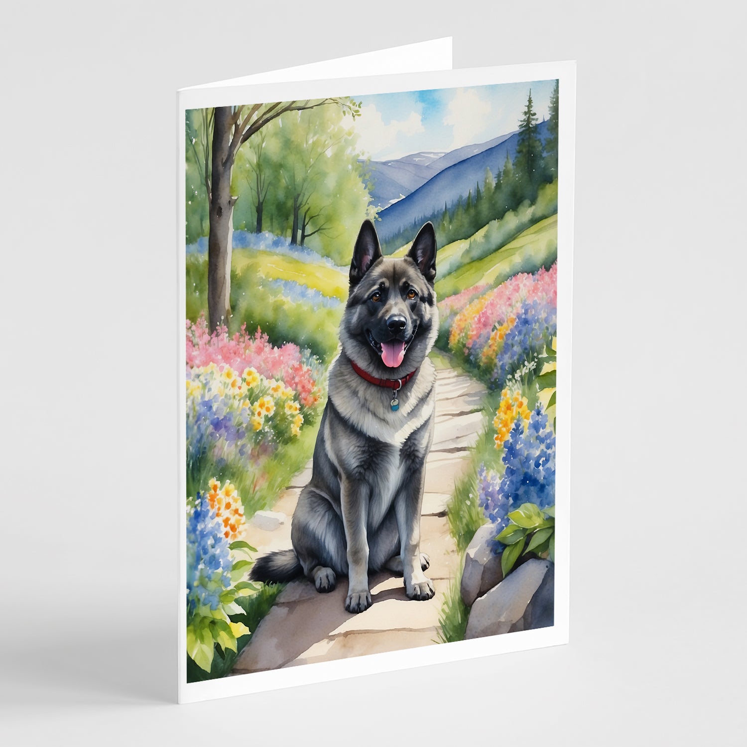 Buy this Norwegian Elkhound Spring Path Greeting Cards Pack of 8