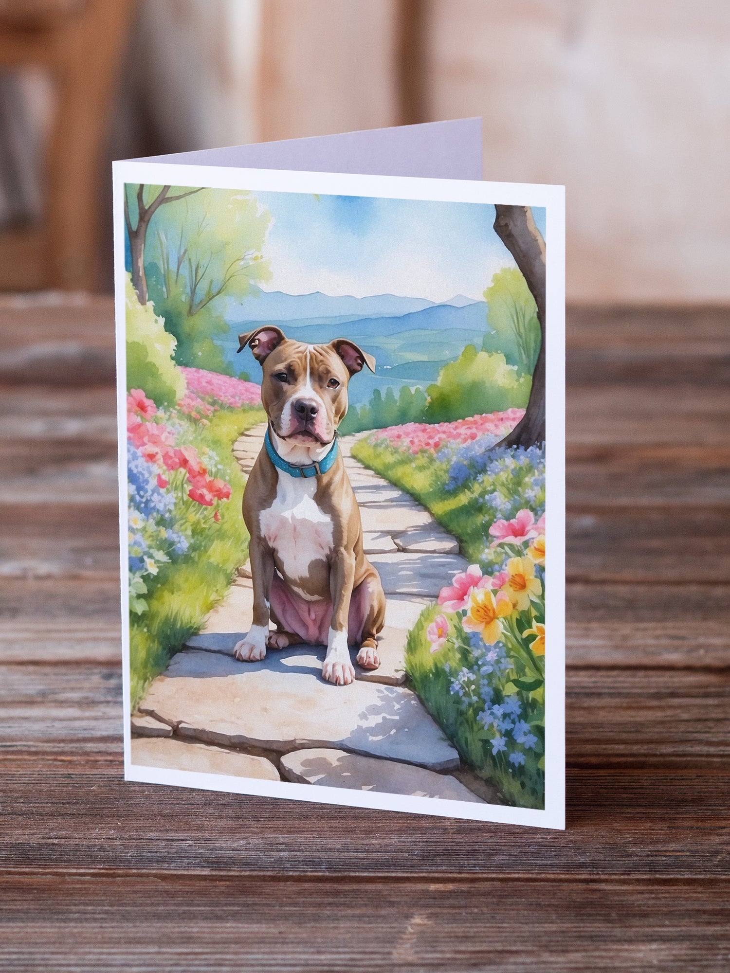 Buy this Pit Bull Terrier Spring Path Greeting Cards Pack of 8