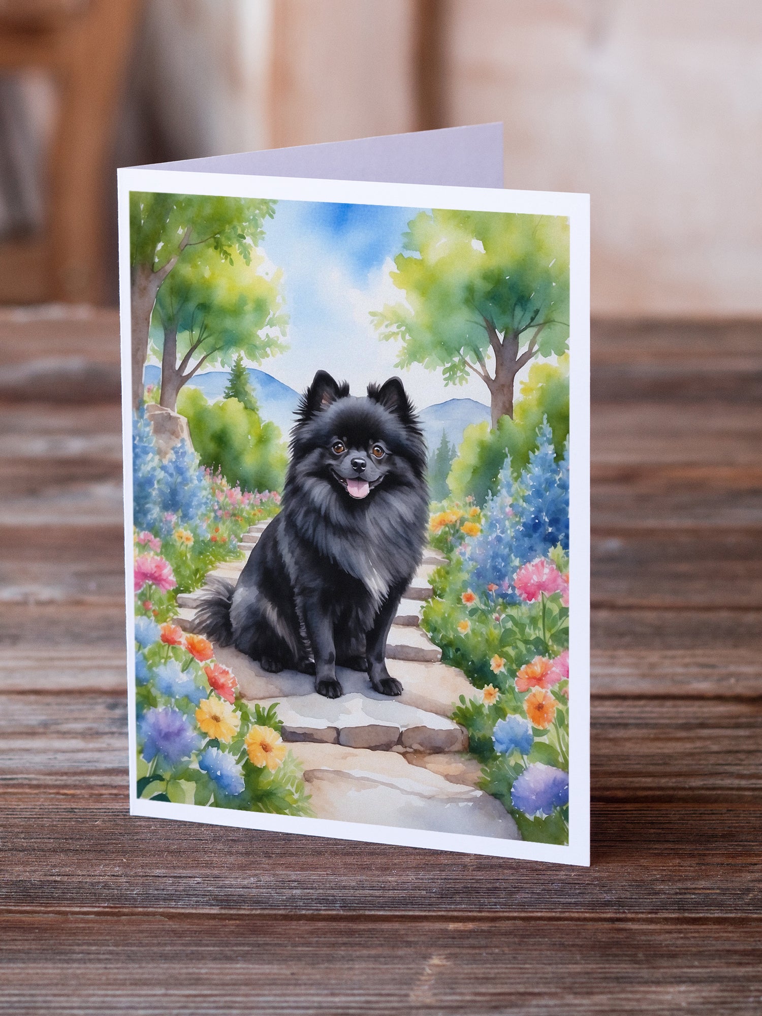 Pomeranian Spring Path Greeting Cards Pack of 8