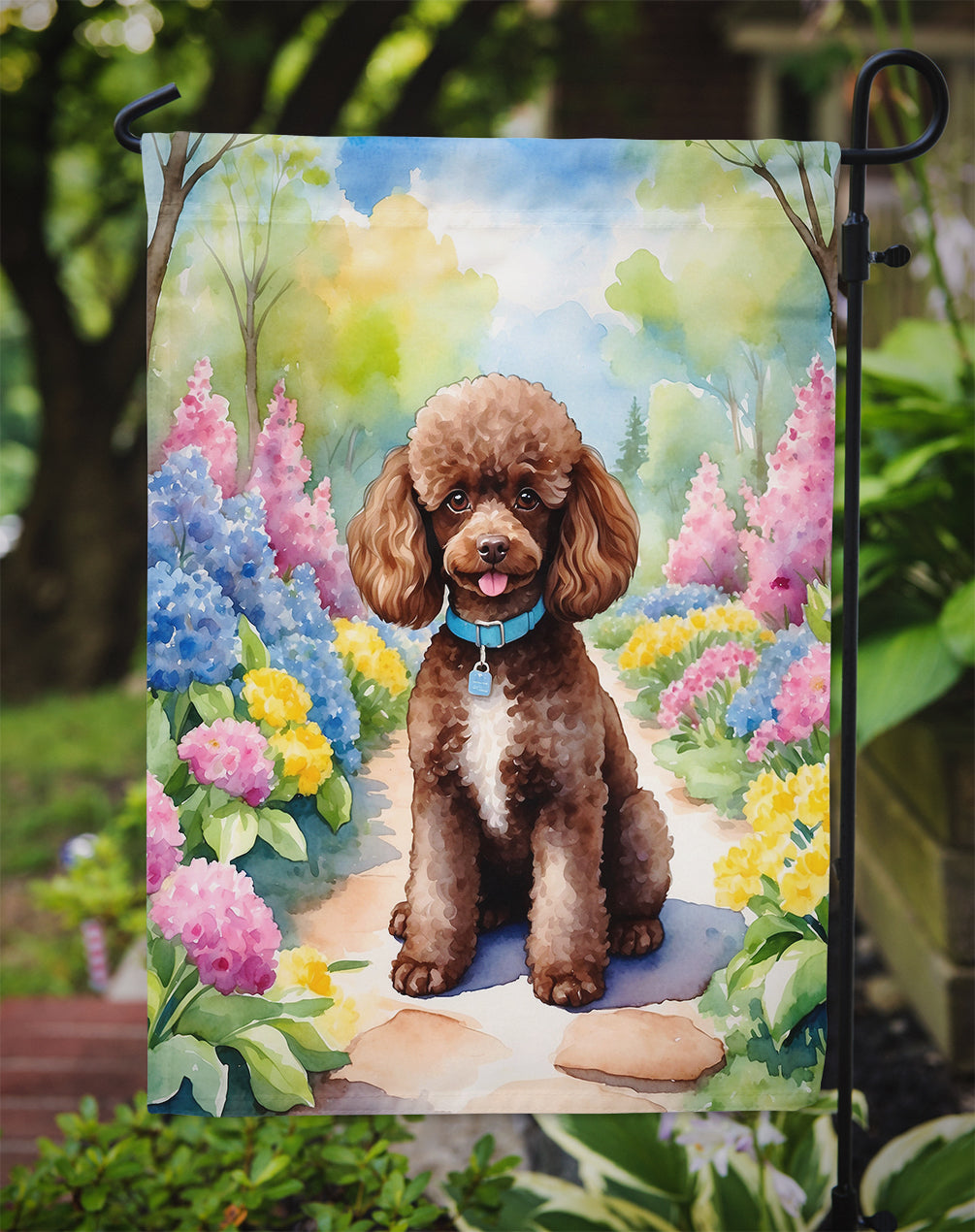 Chocolate Poodle Spring Path Garden Flag