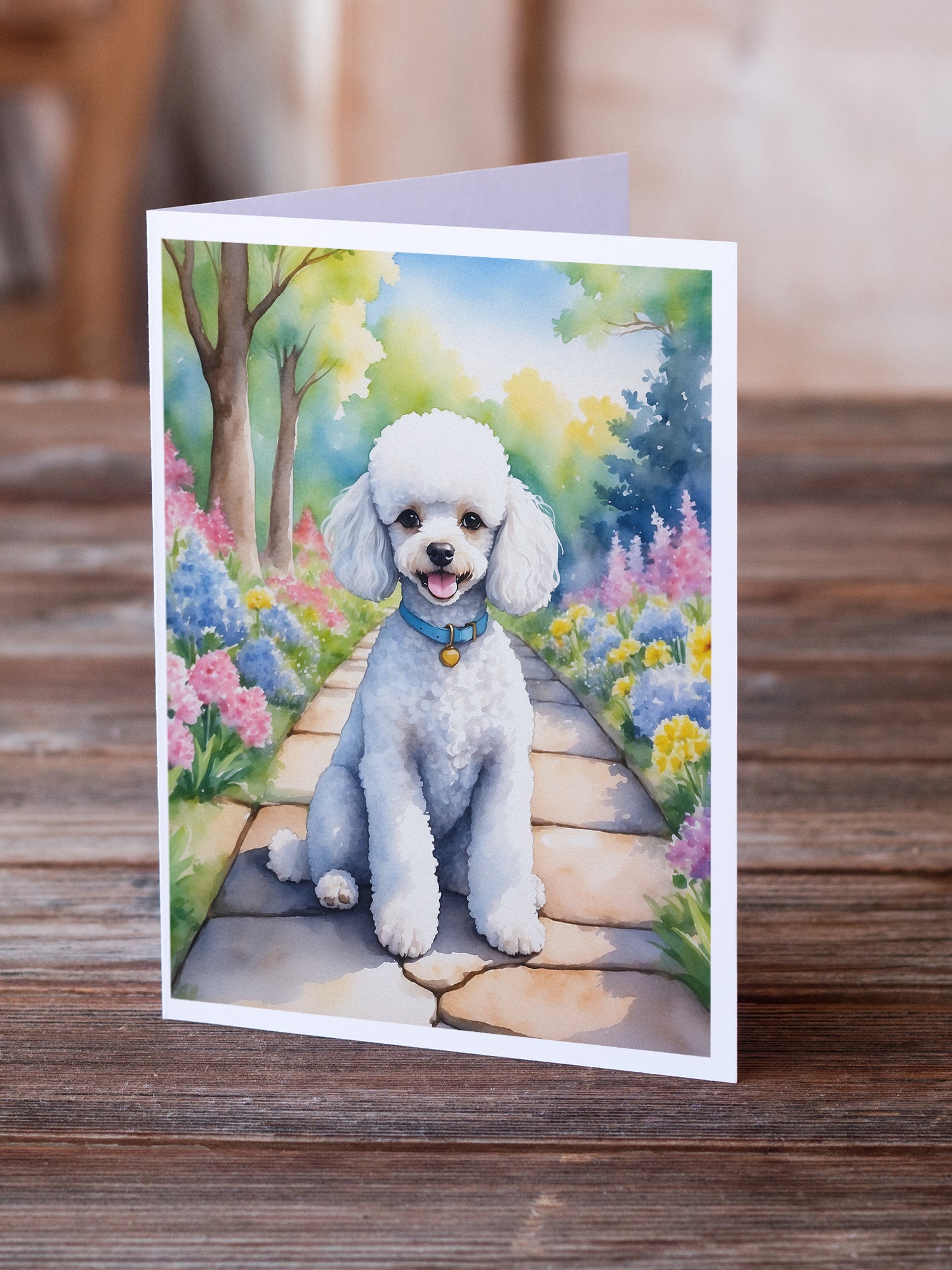 Buy this White Poodle Spring Path Greeting Cards Pack of 8