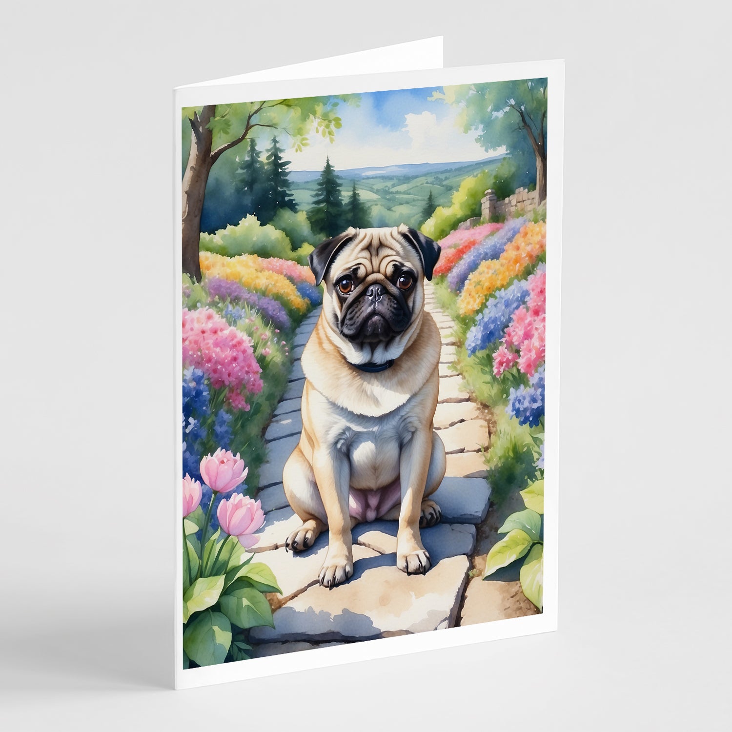 Buy this Pug Spring Path Greeting Cards Pack of 8