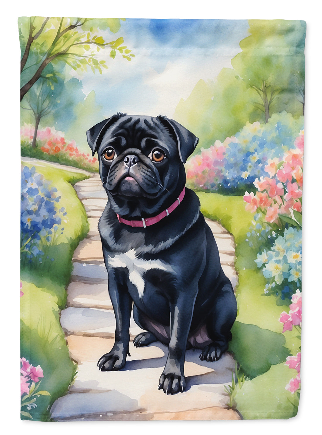 Buy this Black Pug Spring Path House Flag